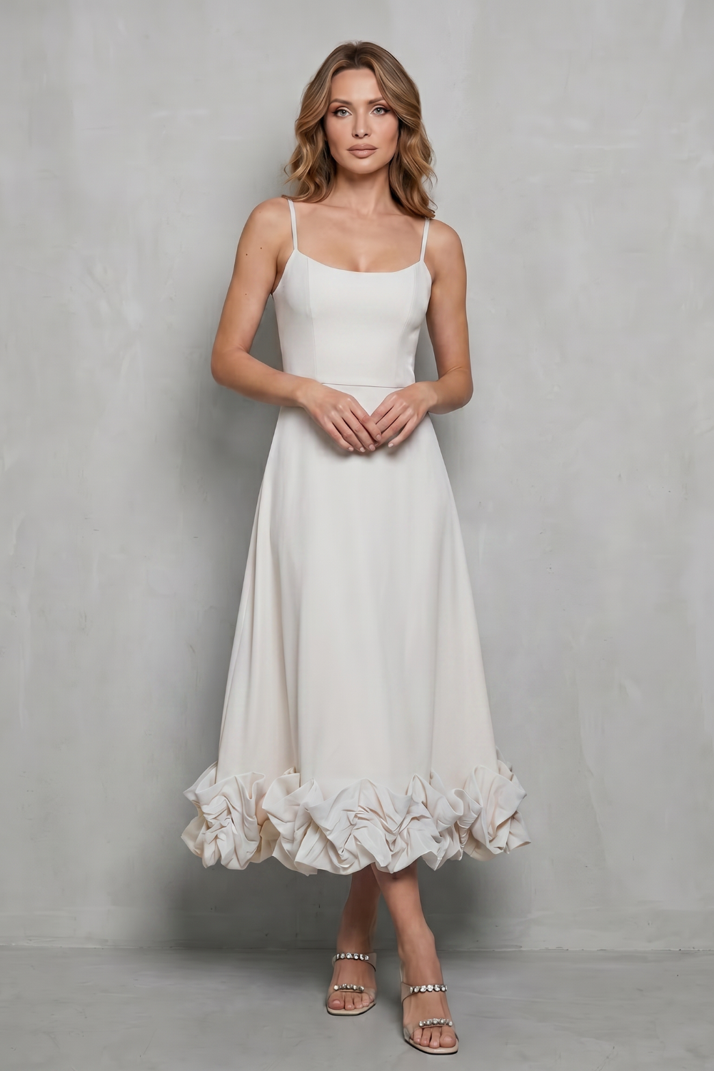 Elowenne – Romantic ruffle hem – Sleeveless midi dress-10598761267543-OLVIA ROSE LONDON