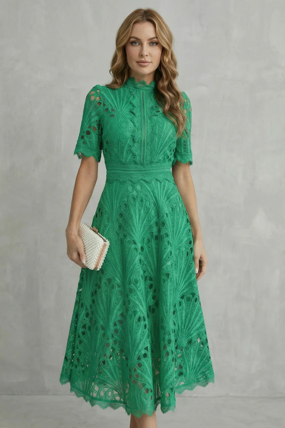 Charlisse – Ornate lace refinement – High-neck midi dress-10601573384535-OLVIA ROSE LONDON