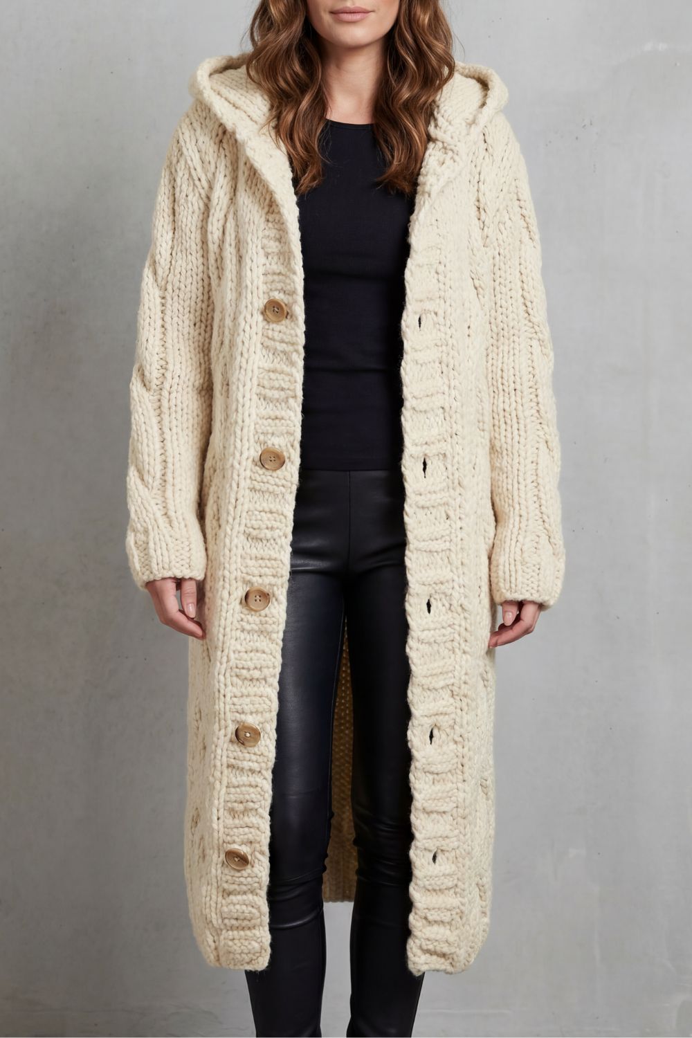 Karinaè – Oversized cable knit – Hooded cardigan coat-10476348473687-OLVIA ROSE LONDON