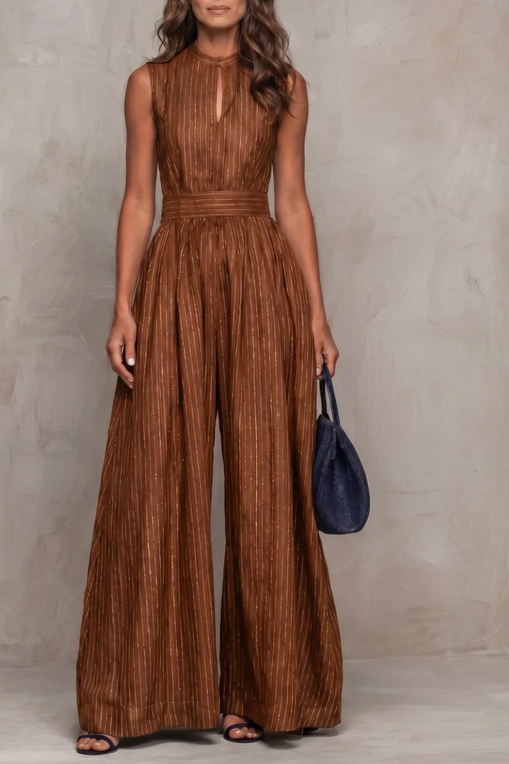 Seravelle – Striped elegant keyhole – Wide leg jumpsuit-10644027277655-OLVIA ROSE LONDON