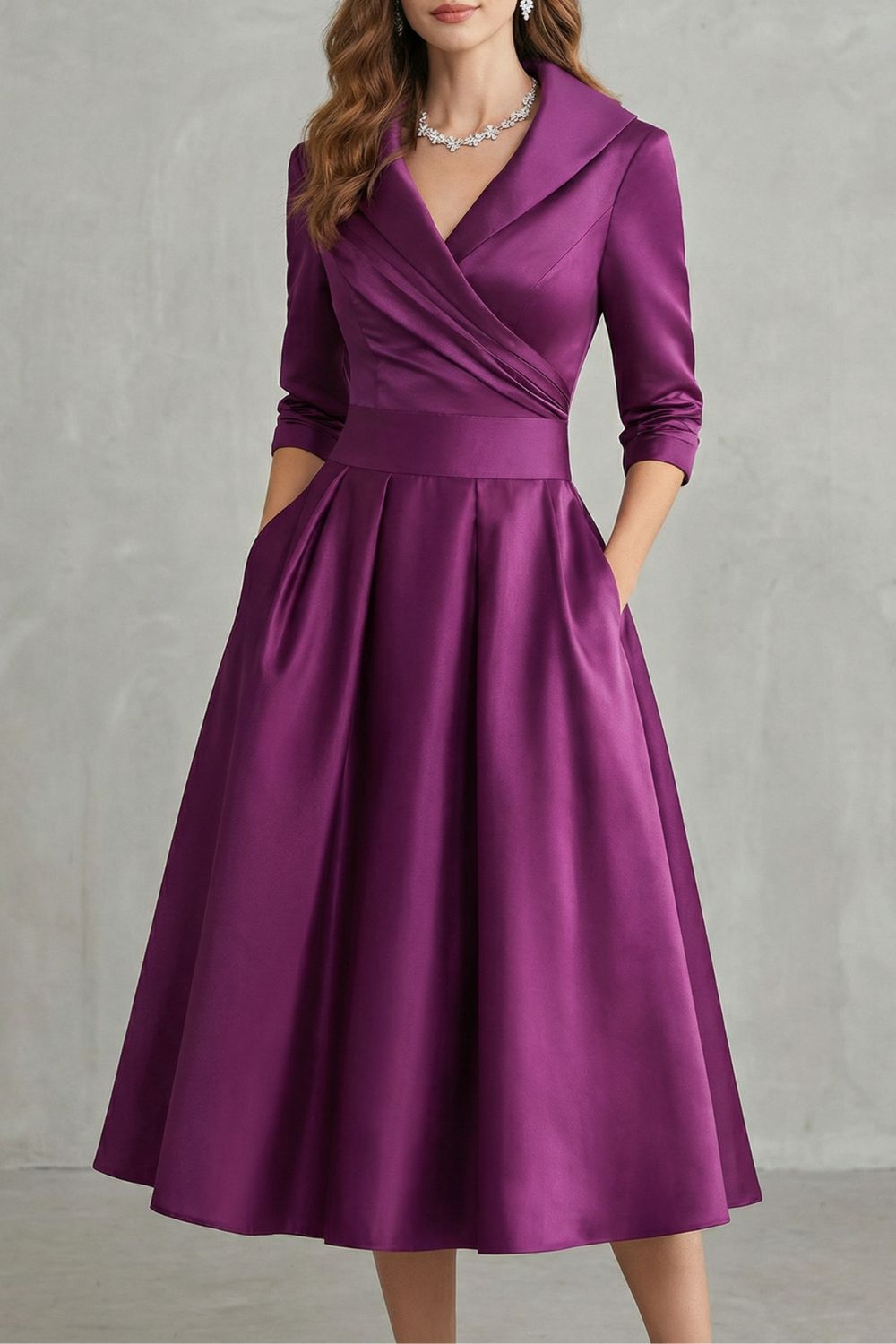 Élodianne – Draped collar elegance – Midi dress-10446414086487-OLVIA ROSE LONDON