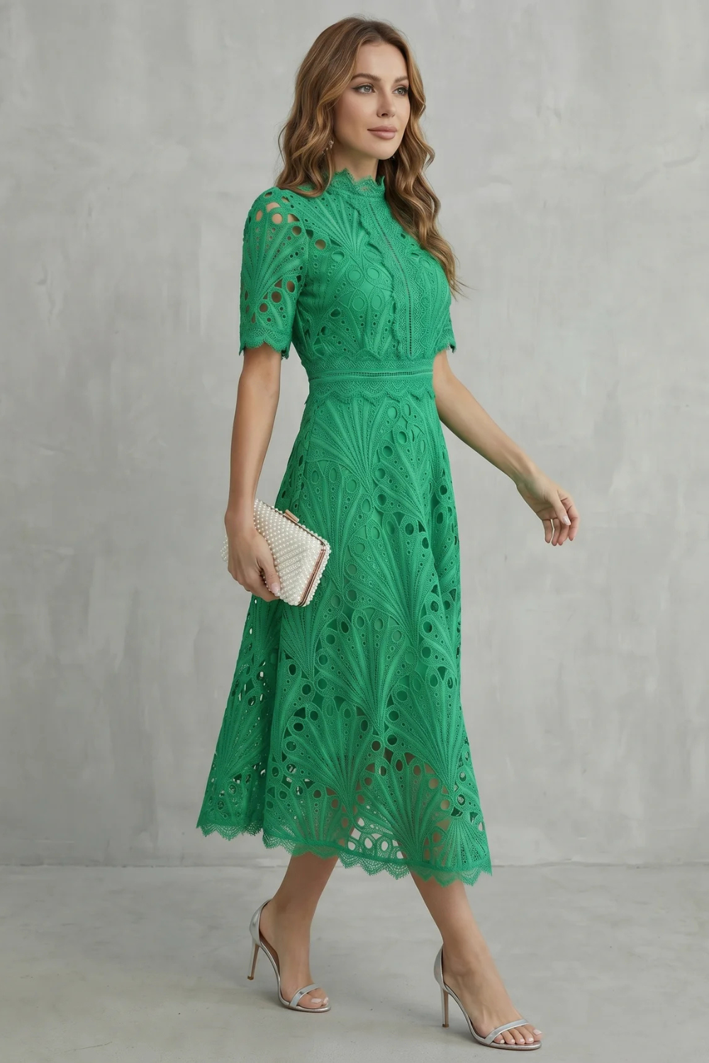 Charlisse – Ornate lace refinement – High-neck midi dress-10601573384535-OLVIA ROSE LONDON