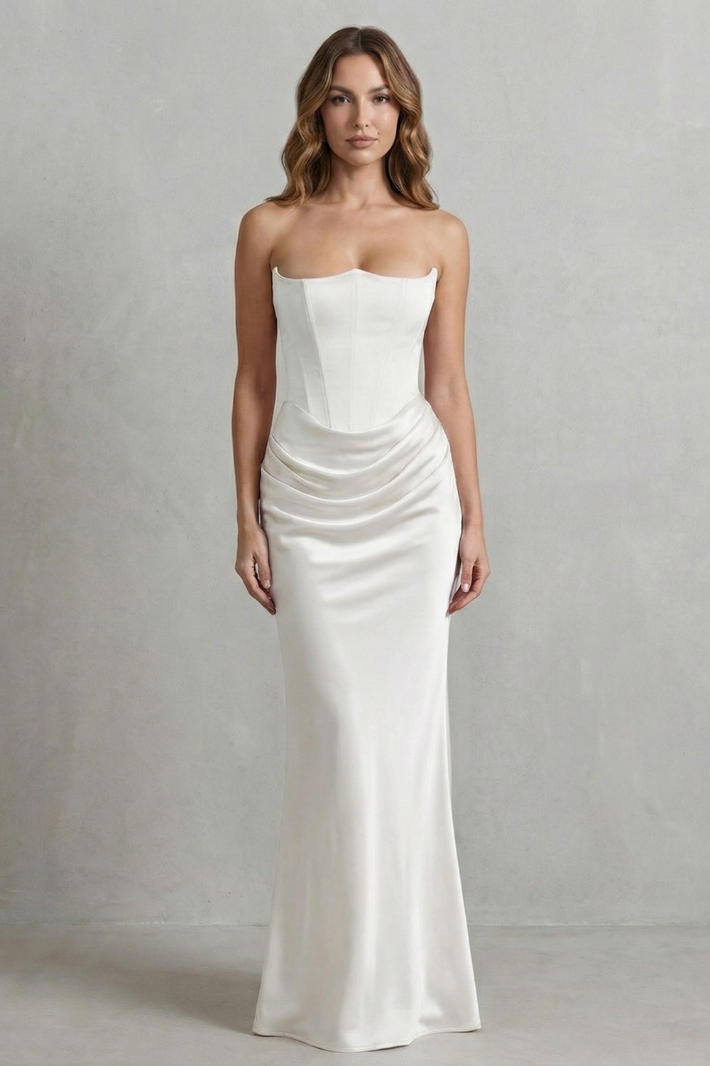 Evelisse – Sculpted satin drape – Strapless corset maxi dress-10598761300311-OLVIA ROSE LONDON