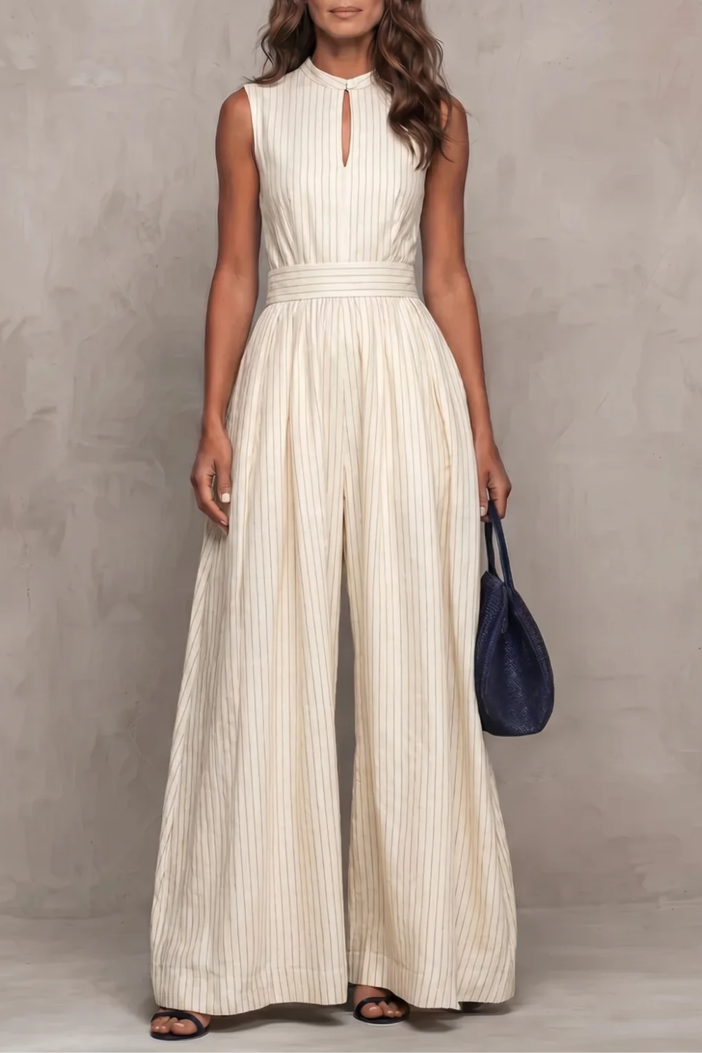 Seravelle – Striped elegant keyhole – Wide leg jumpsuit-10644027277655-OLVIA ROSE LONDON