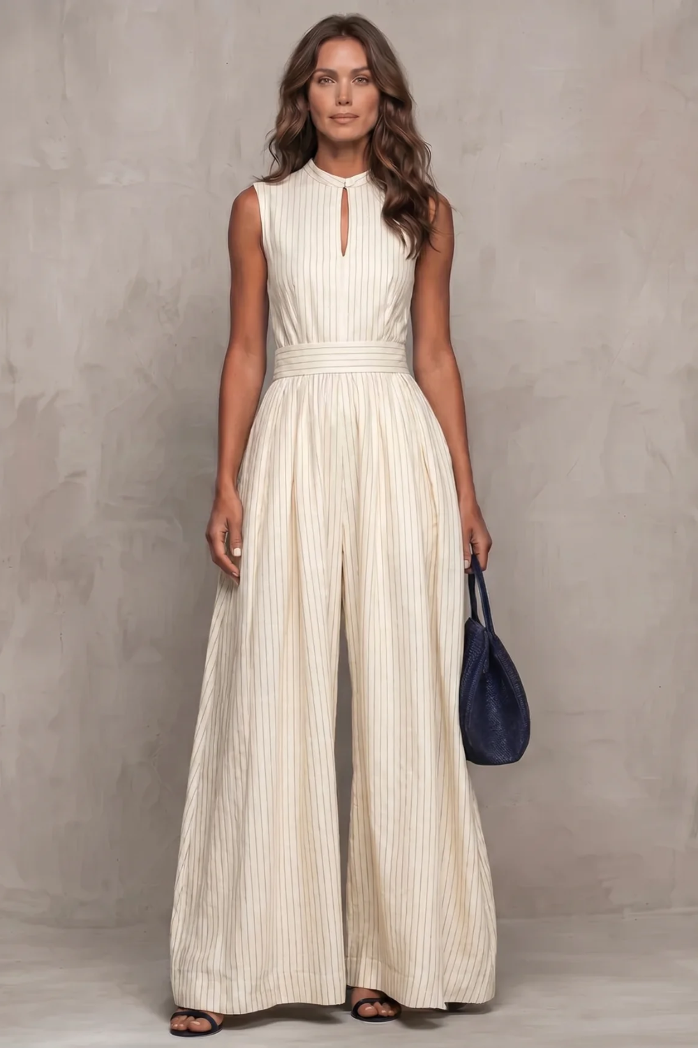 Seravelle – Striped elegant keyhole – Wide leg jumpsuit-10644027277655-OLVIA ROSE LONDON