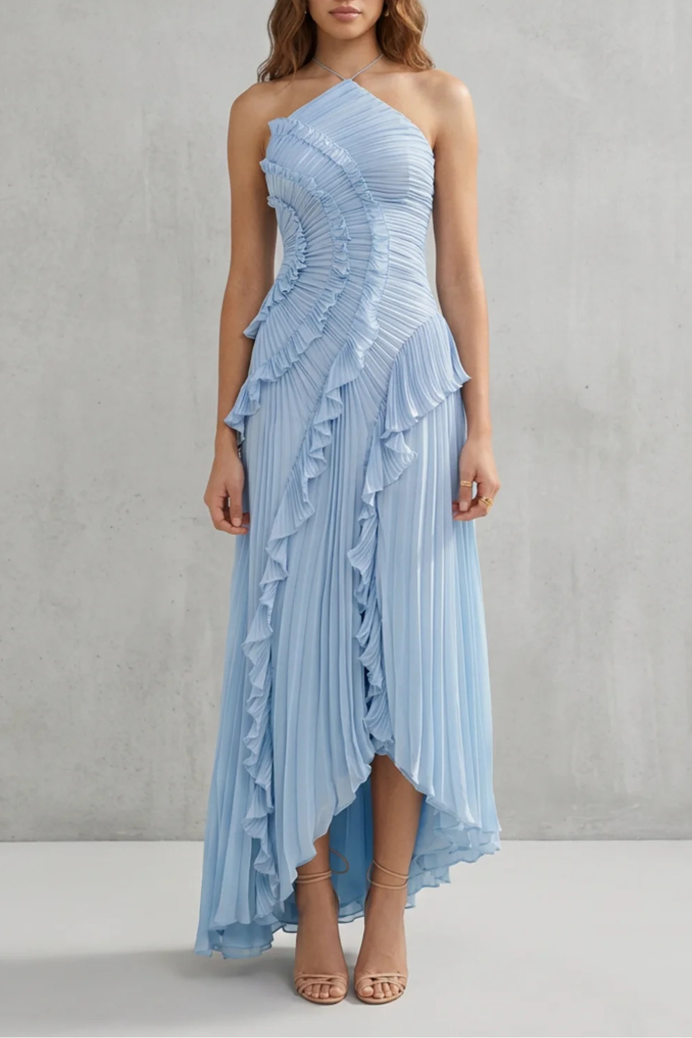 Lavirea – Sculpted pleats – One-shoulder midi dress-10488081252695-OLVIA ROSE LONDON