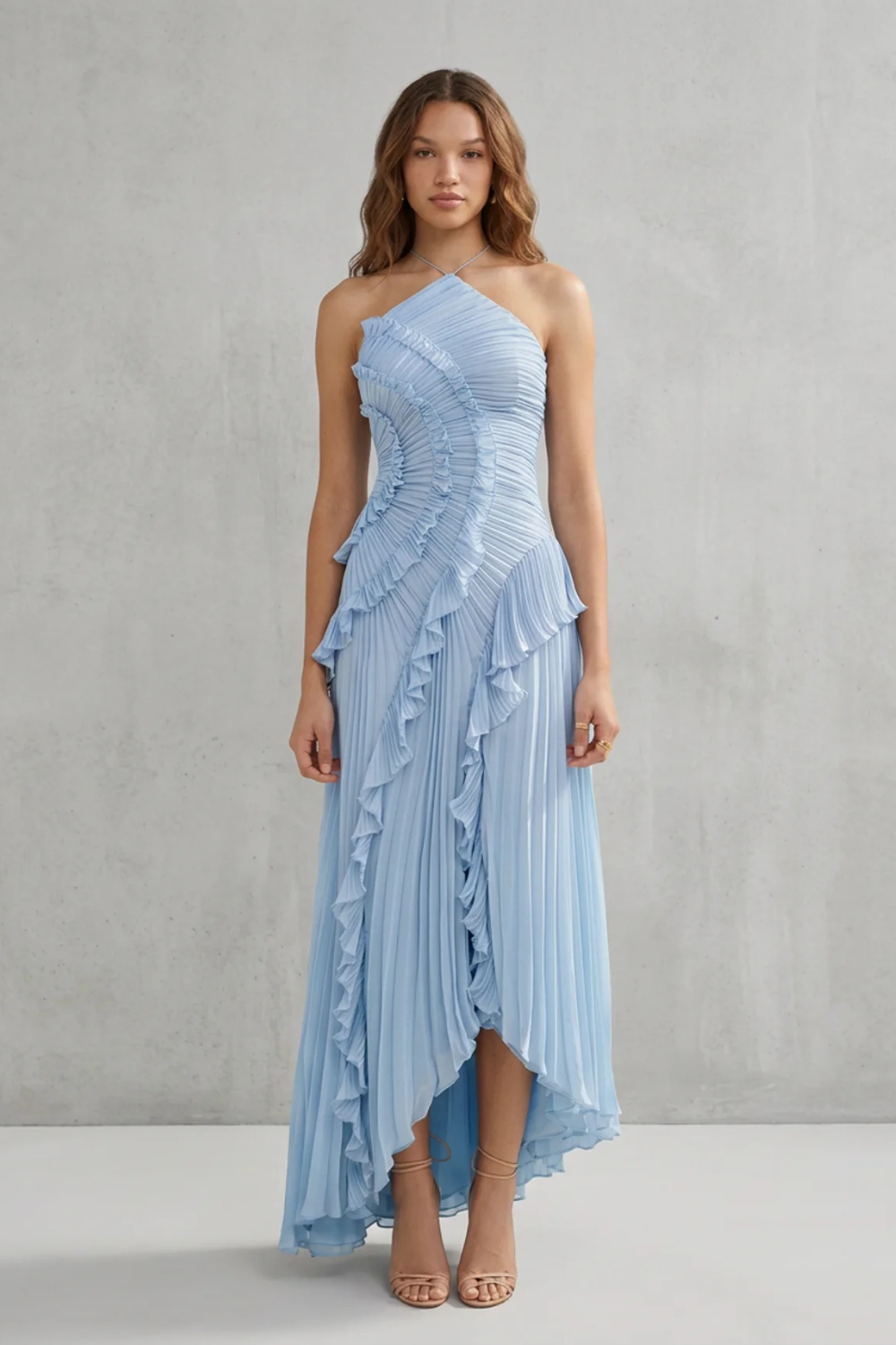 Lavirea – Sculpted pleats – One-shoulder midi dress-10488081252695-OLVIA ROSE LONDON