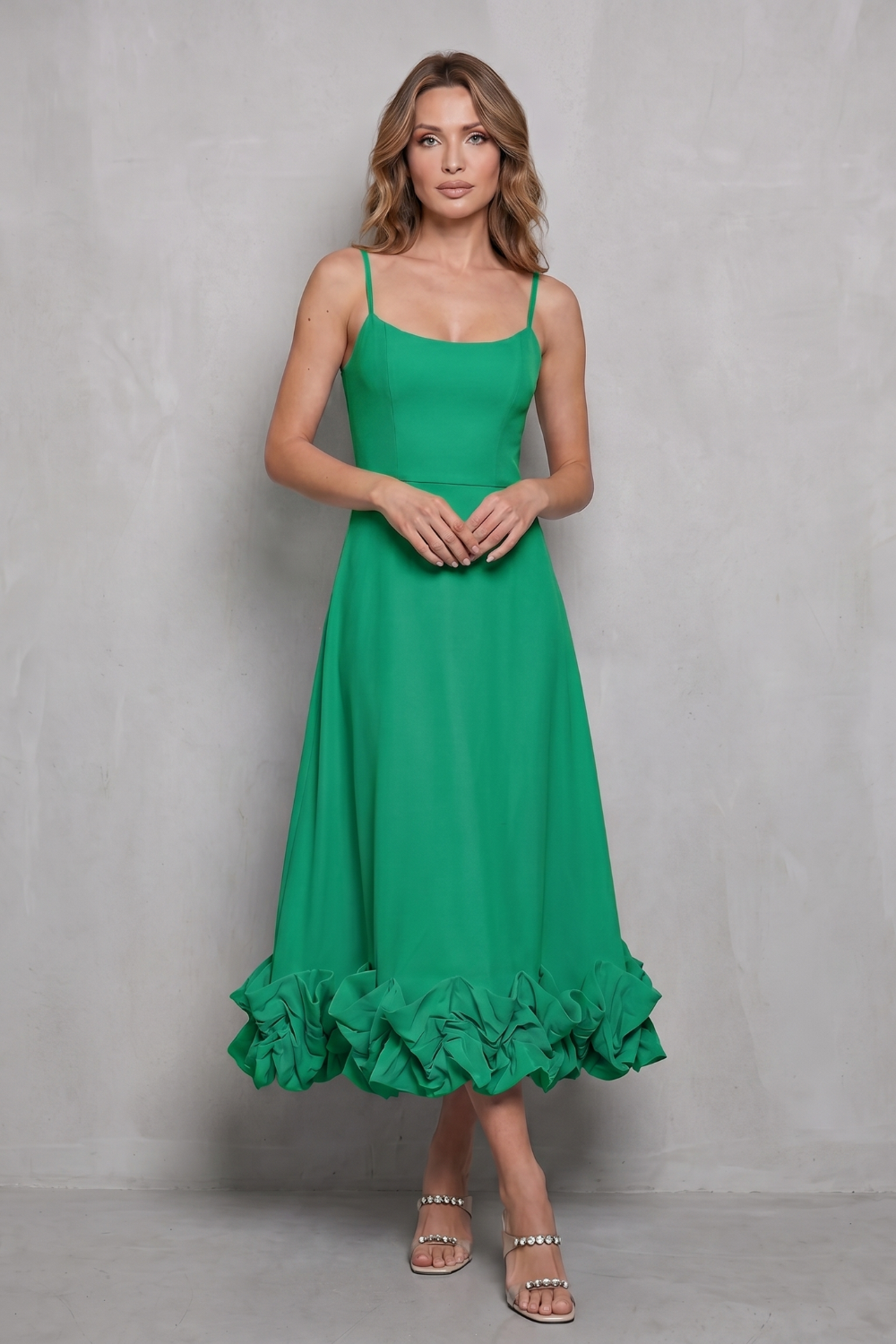 Elowenne – Romantic ruffle hem – Sleeveless midi dress-10598761267543-OLVIA ROSE LONDON