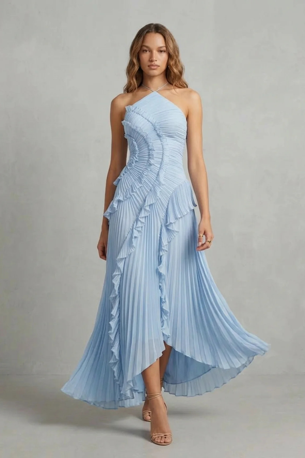 Lavirea – Sculpted pleats – One-shoulder midi dress-10488081252695-OLVIA ROSE LONDON
