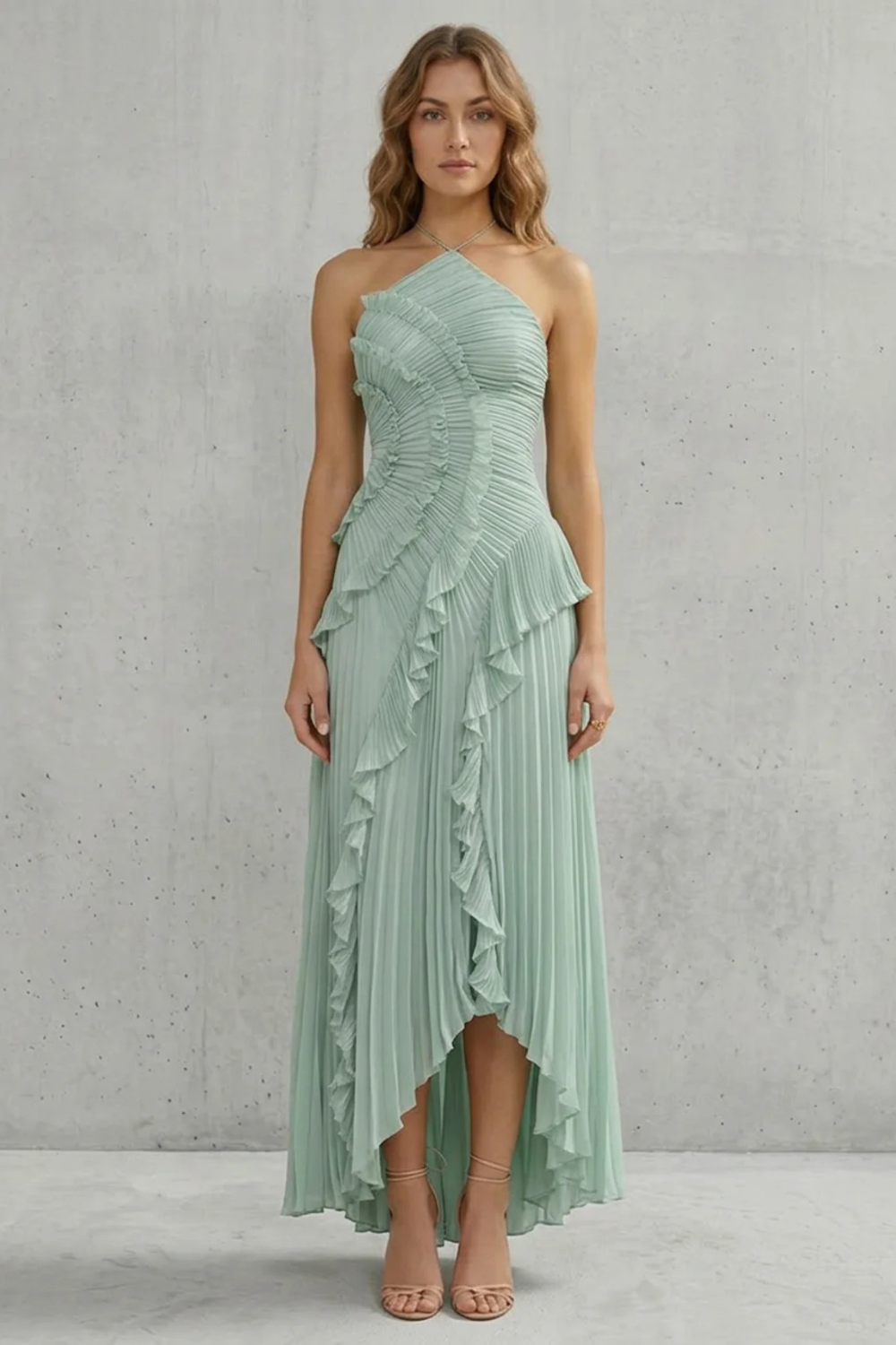 Lavirea – Sculpted pleats – One-shoulder midi dress-10488081252695-OLVIA ROSE LONDON