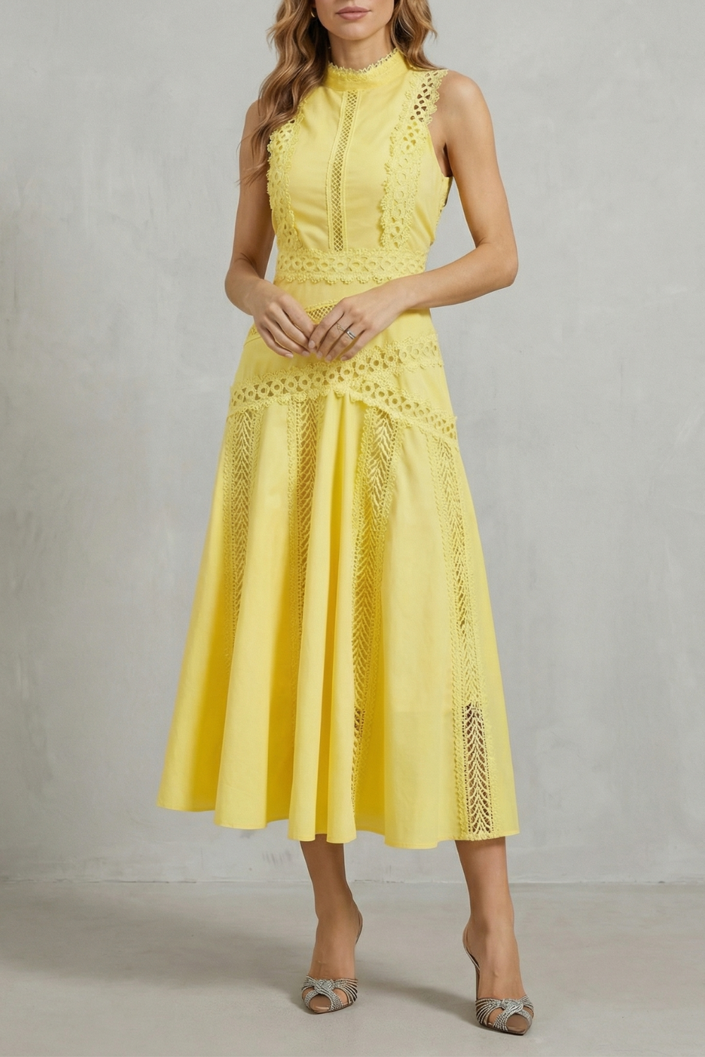 Gracia – Intricate lace panels – Elegant midi dress-10601540682071-OLVIA ROSE LONDON