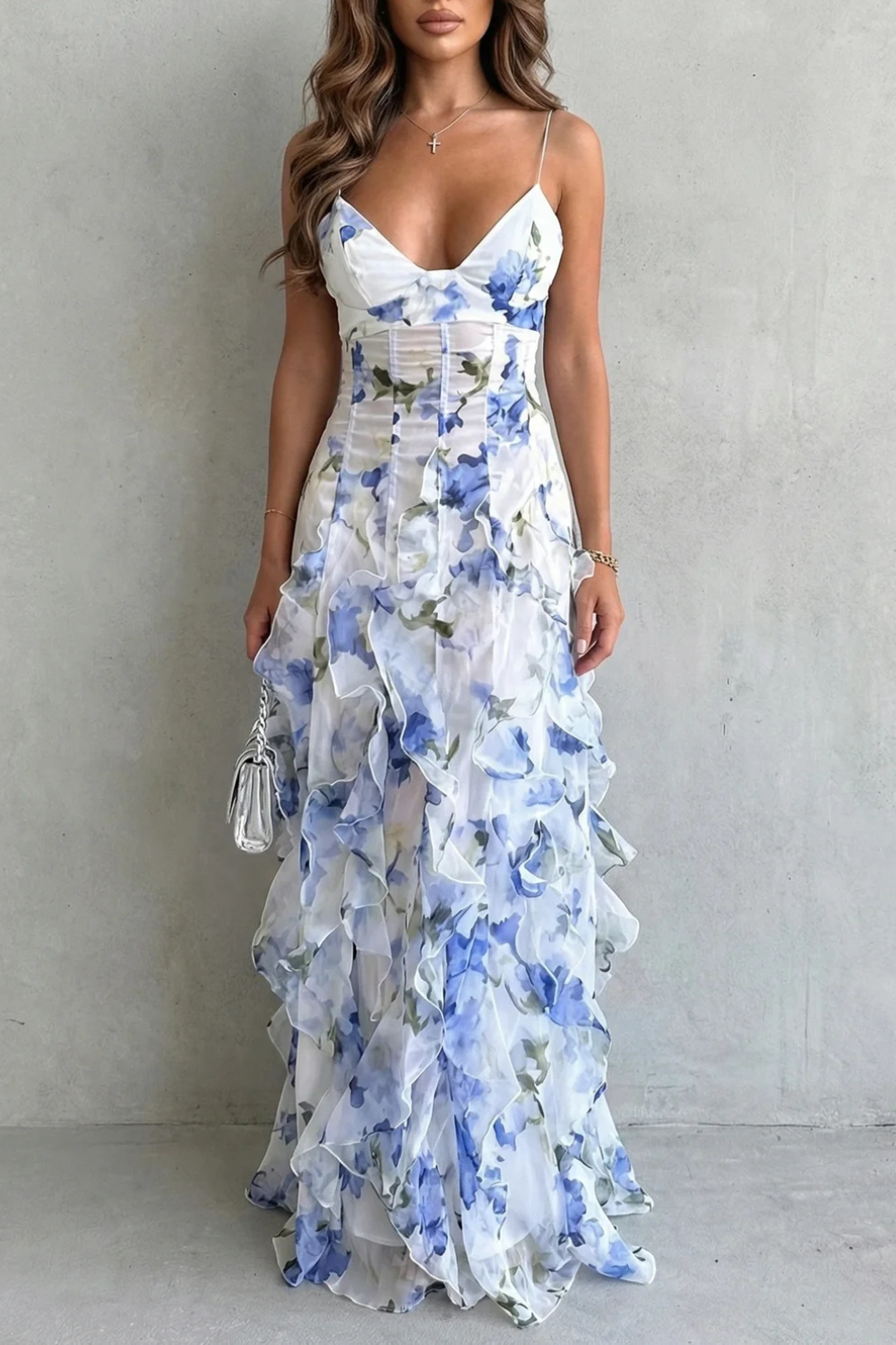Sestina – Sheer floral cascade – Ruffled evening maxi dress-10601495232855-OLVIA ROSE LONDON