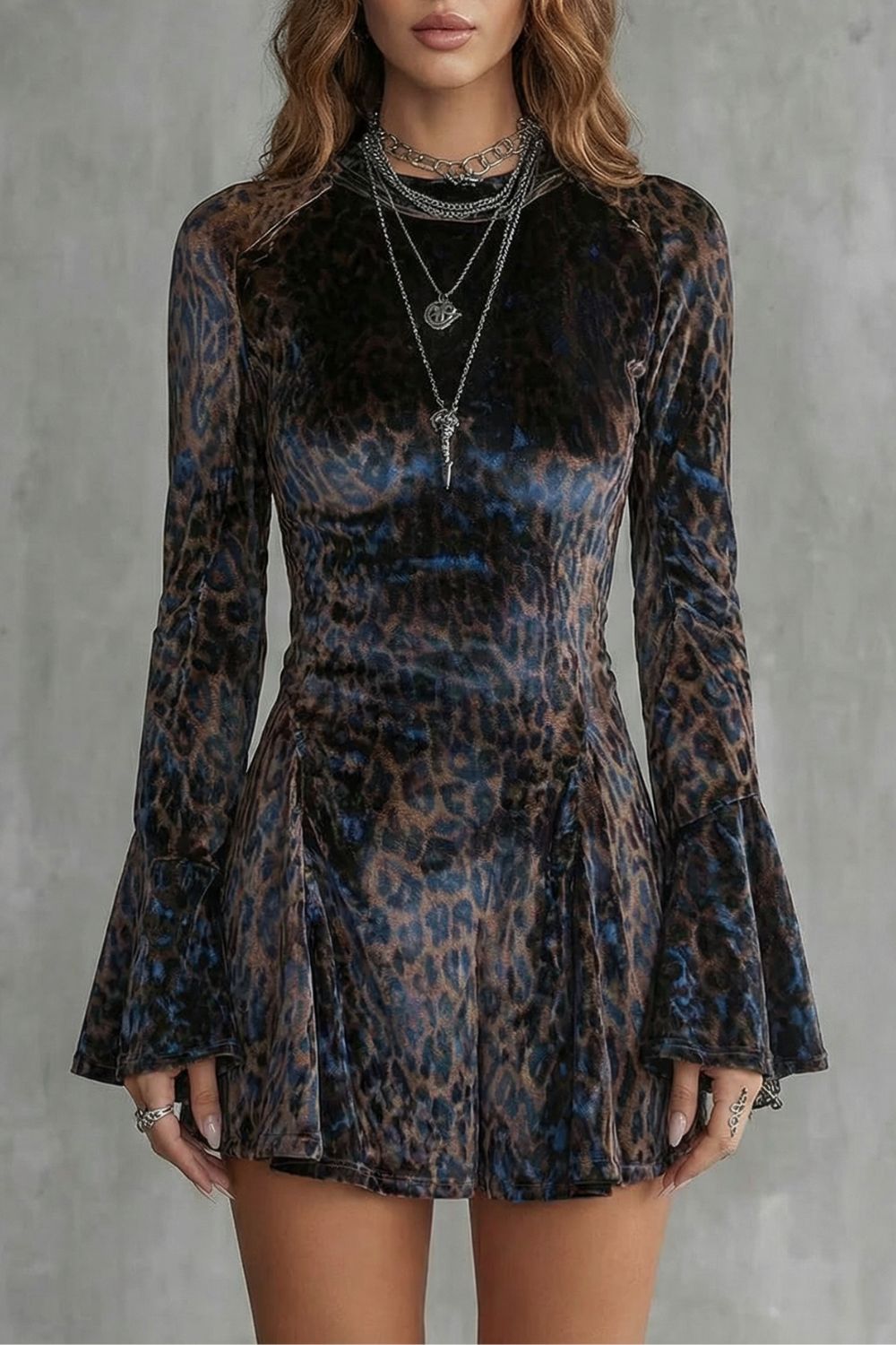 Bellanca – Flared sleeve – Leopard print mini dress-10454016622935-OLVIA ROSE LONDON