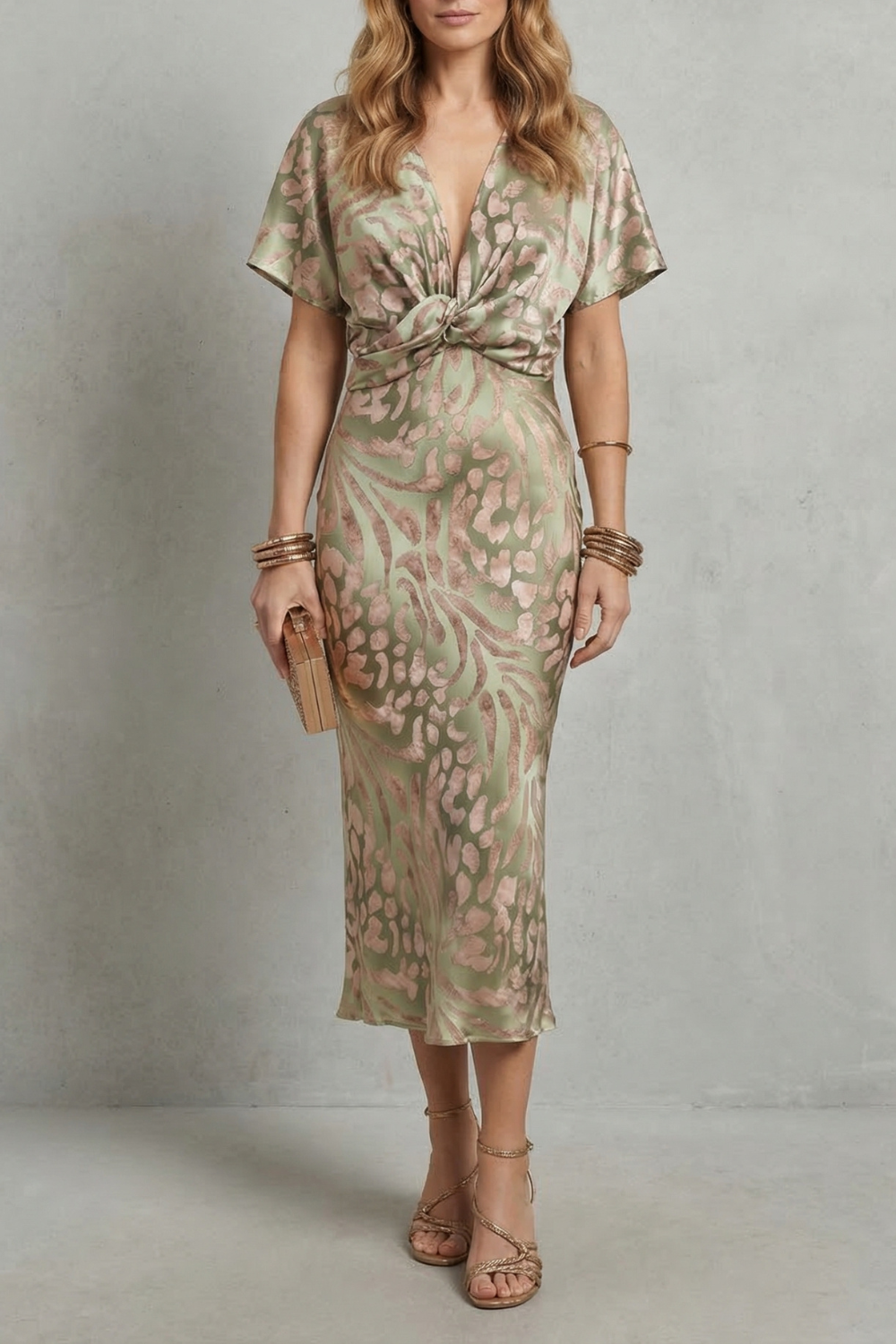 Zarielle – Draped elegance – V neck maxi dress-10619263517015-OLVIA ROSE LONDON