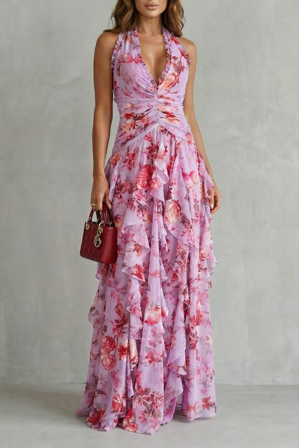 Belladina – Romantic rose cascade – Halter maxi dress-10601551757655-OLVIA ROSE LONDON