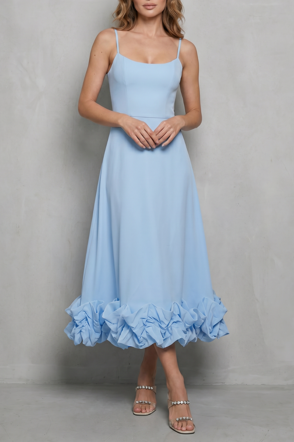 Elowenne – Romantic ruffle hem – Sleeveless midi dress-10598761267543-OLVIA ROSE LONDON