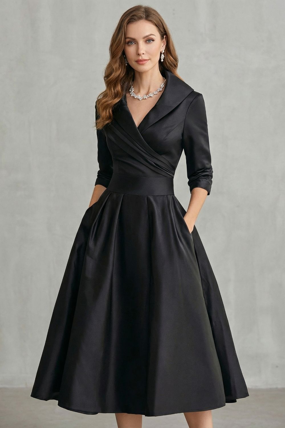 Élodianne – Draped collar elegance – Midi dress-10446414086487-OLVIA ROSE LONDON