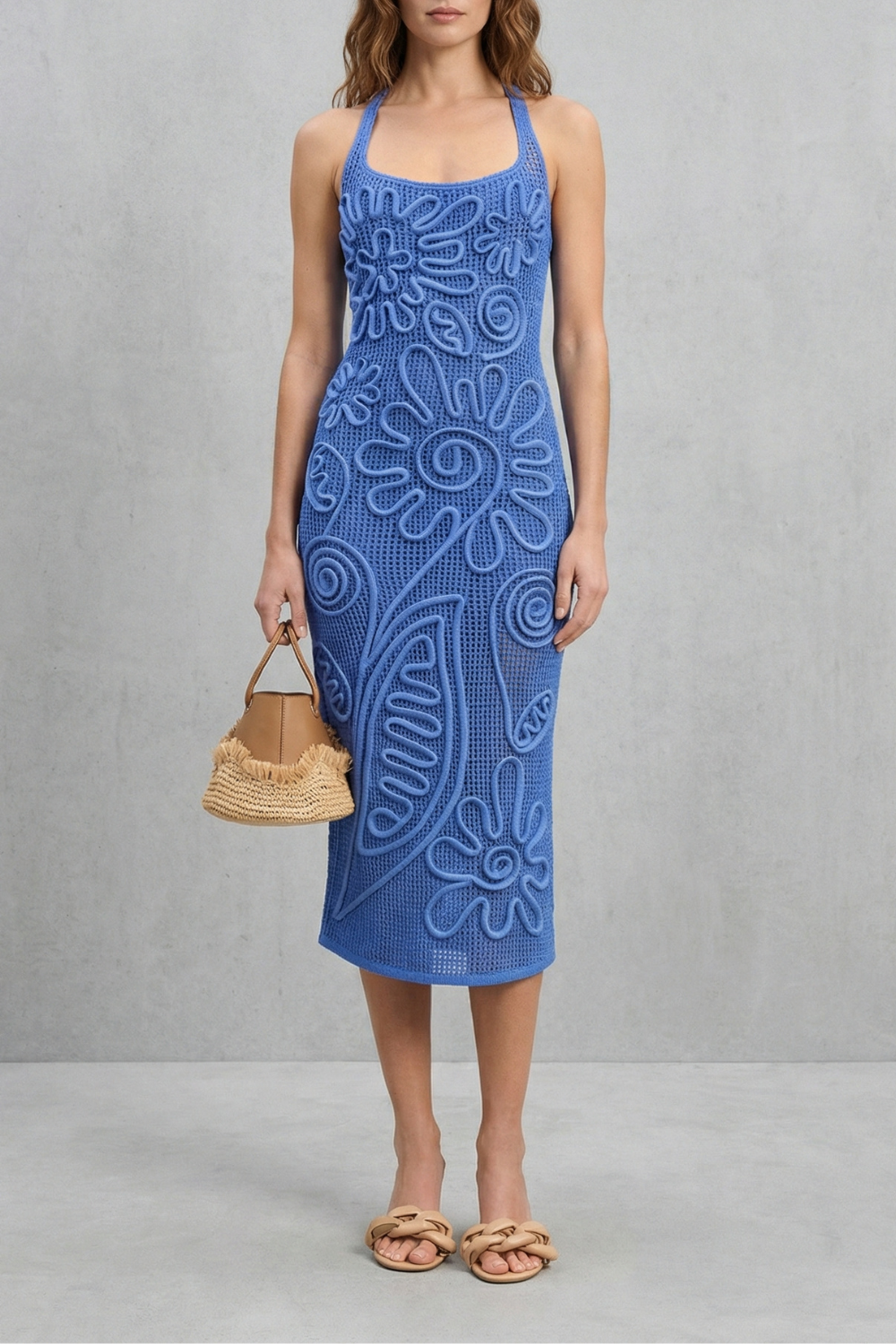 Fiorèra – Sculpted crochet bloom – Textured midi dress-10601573417303-OLVIA ROSE LONDON