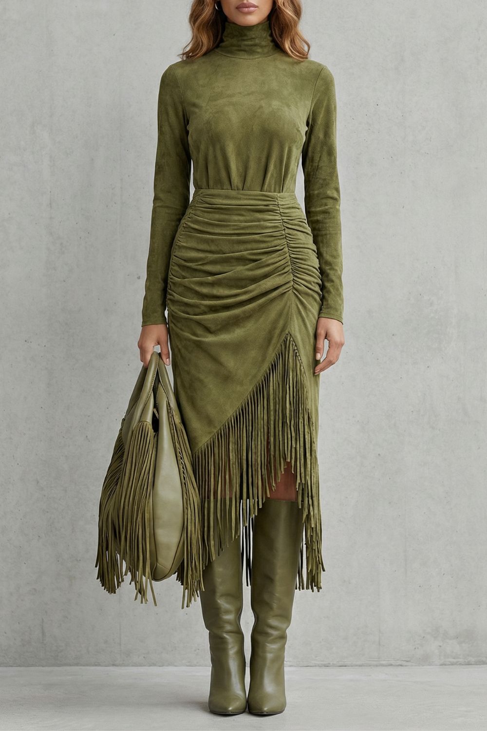 Soléna – Ruched fringe detail – Midi dress-10453215871319-OLVIA ROSE LONDON