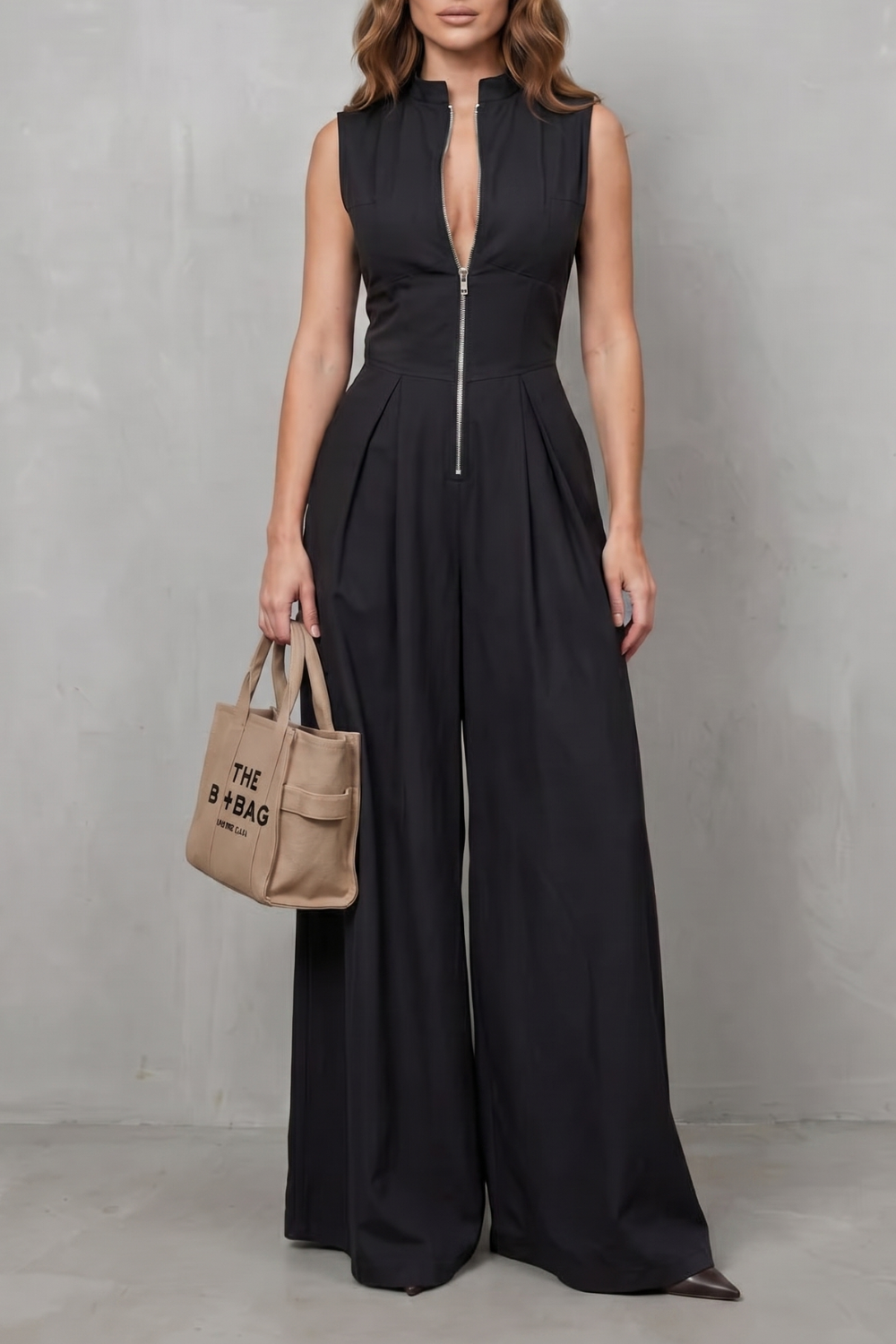Valerisse – Sculpted zip-front elegance – Wide leg jumpsuit-10747354480983-OLVIA ROSE LONDON