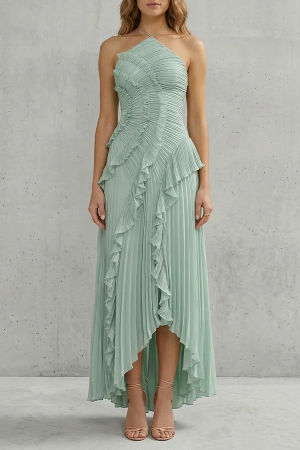 Lavirea – Sculpted pleats – One-shoulder midi dress-10488081252695-OLVIA ROSE LONDON