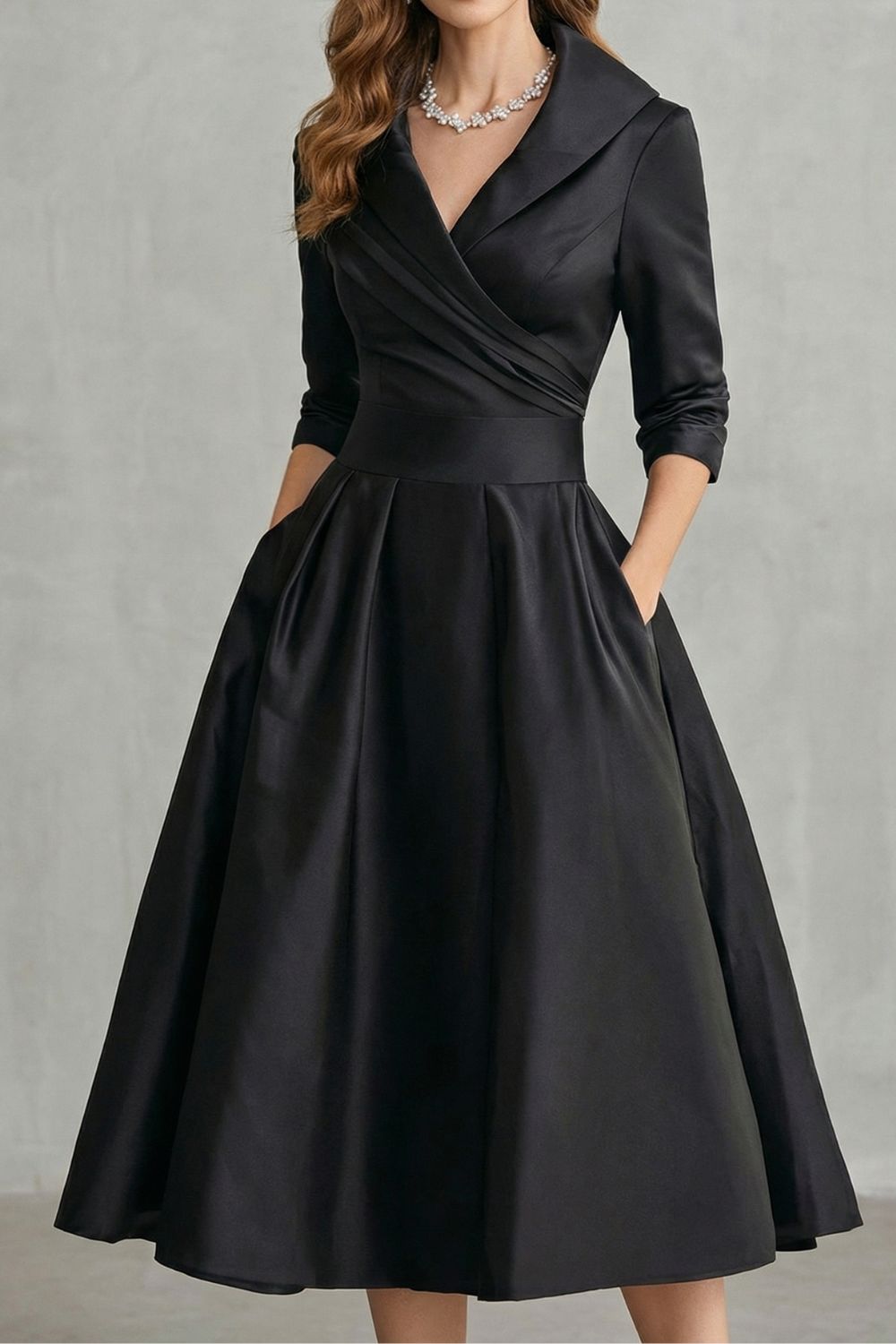 Élodianne – Draped collar elegance – Midi dress-10446414086487-OLVIA ROSE LONDON