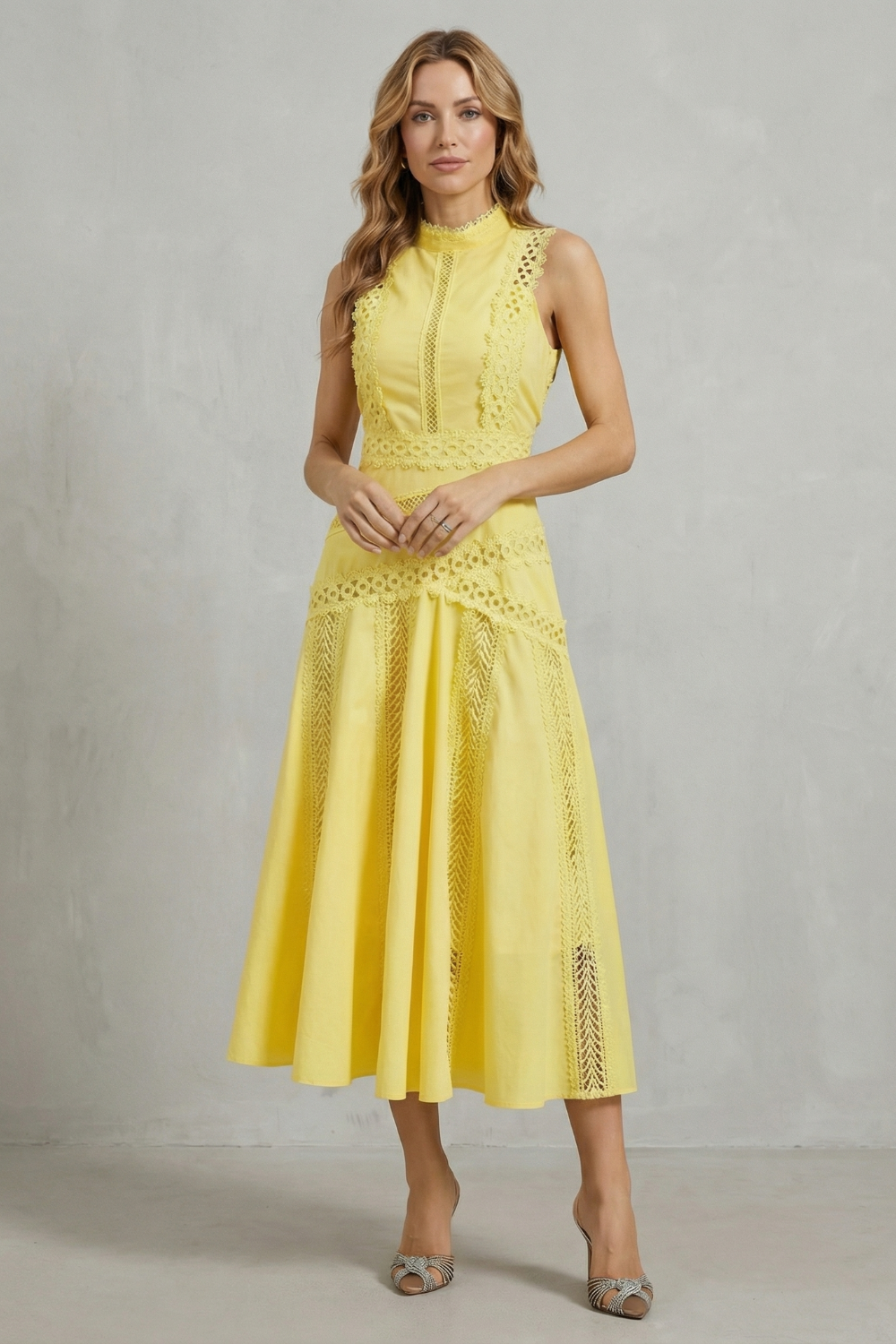 Gracia – Intricate lace panels – Elegant midi dress-10601540682071-OLVIA ROSE LONDON