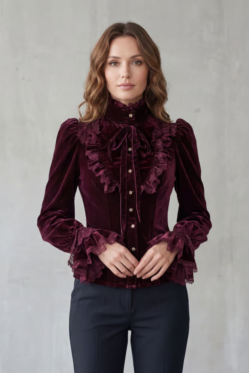 Vignoletta – Ruffled velvet lace – Victorian blouse-10494571118935-OLVIA ROSE LONDON