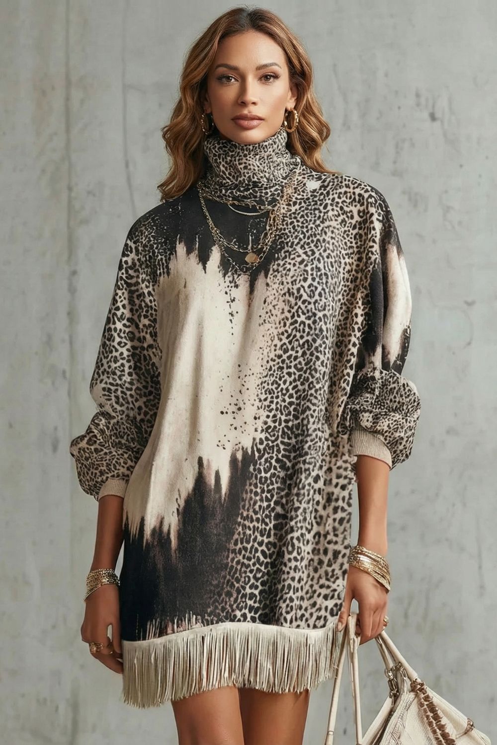 Solenne – Fringed hemline – Leopard mini dress-10452970275159-OLVIA ROSE LONDON