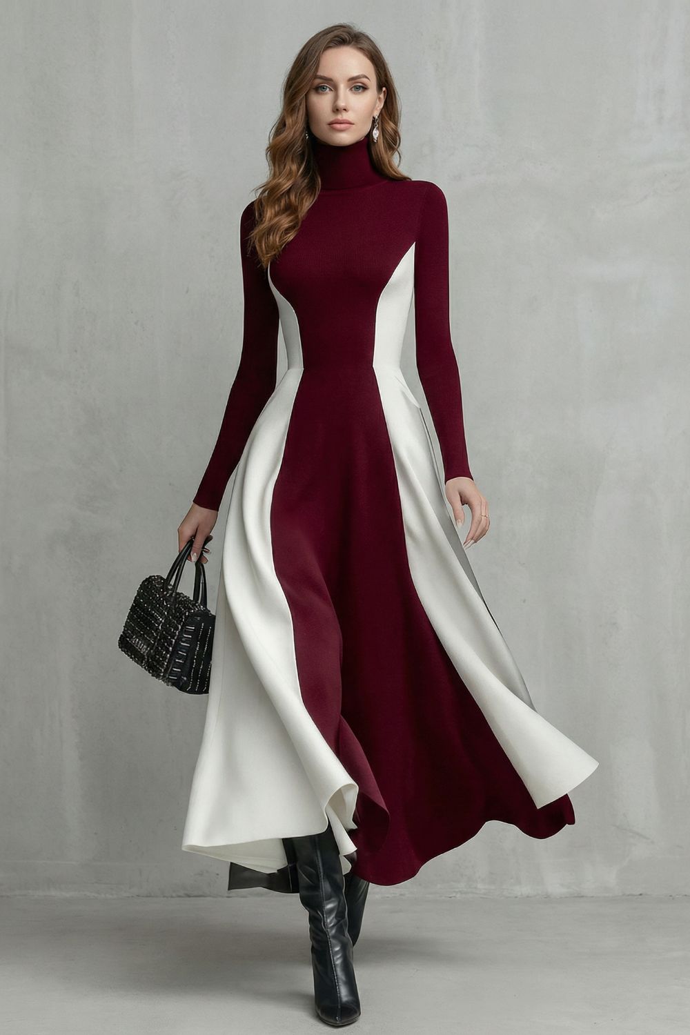 Mariveille – Sculpted contrast flow – Turtleneck dress-10462238146903-OLVIA ROSE LONDON