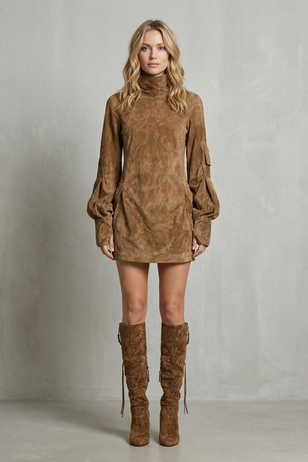 Marcella – High neck silhouette – Suede-effect mini dress-10452941308247-OLVIA ROSE LONDON