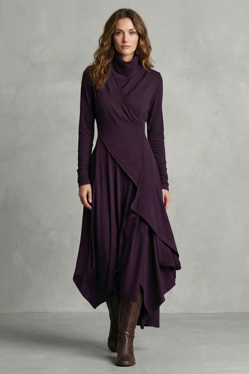 Sorellia – Draped asymmetry – High-neck midi dress-10452994130263-OLVIA ROSE LONDON