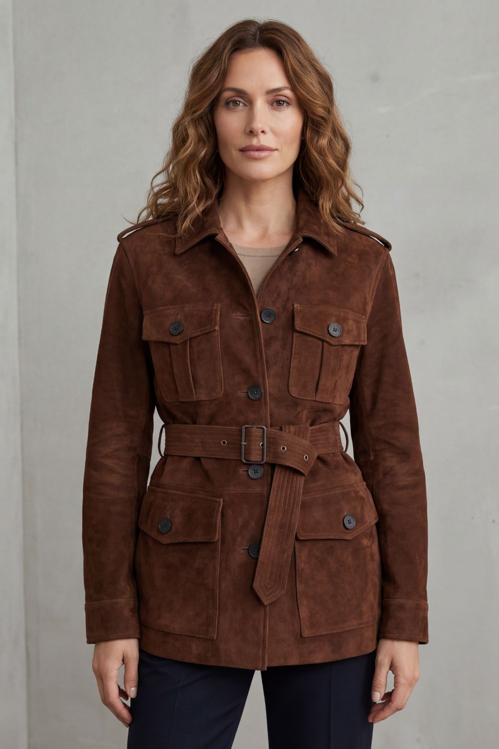 Valcarin – Belted suede style – Utility jacket-10476806177111-OLVIA ROSE LONDON