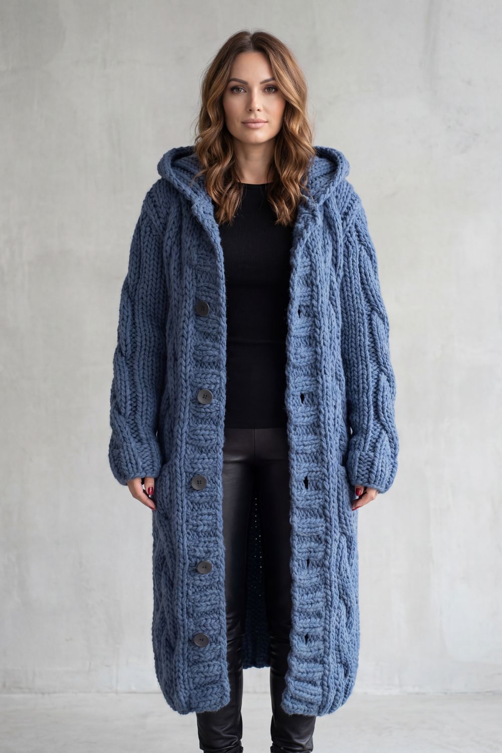 Karinaè – Oversized cable knit – Hooded cardigan coat-10476348473687-OLVIA ROSE LONDON