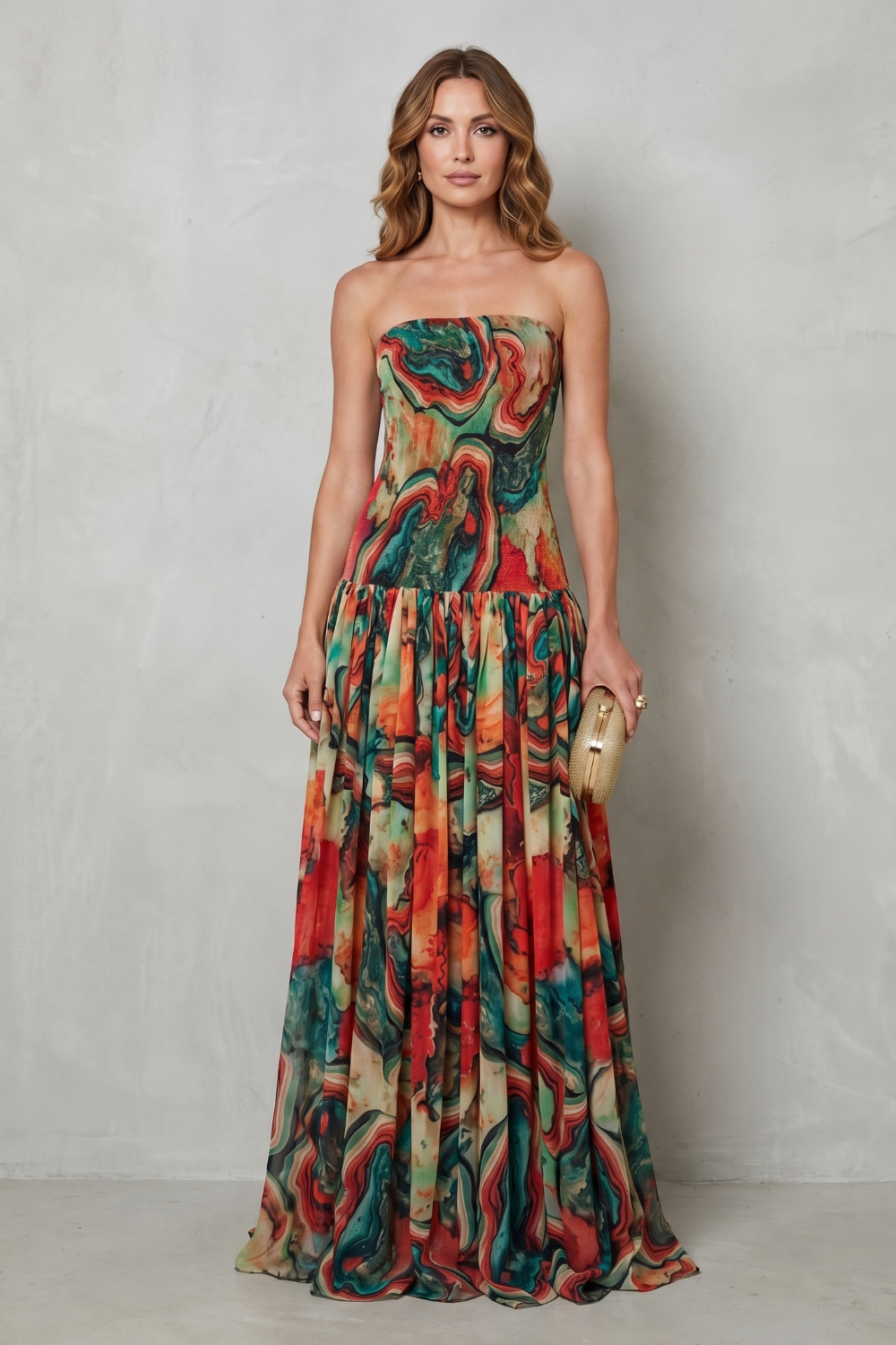 Lavielle – Off-shoulder printed flow – Maxi dress-10747278950743-OLVIA ROSE LONDON
