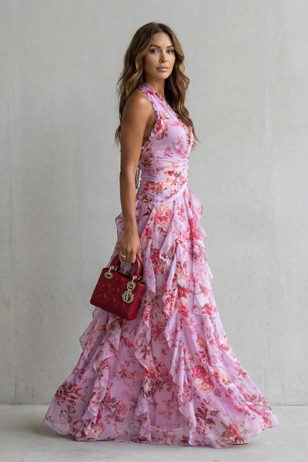 Belladina – Romantic rose cascade – Halter maxi dress-10601551757655-OLVIA ROSE LONDON