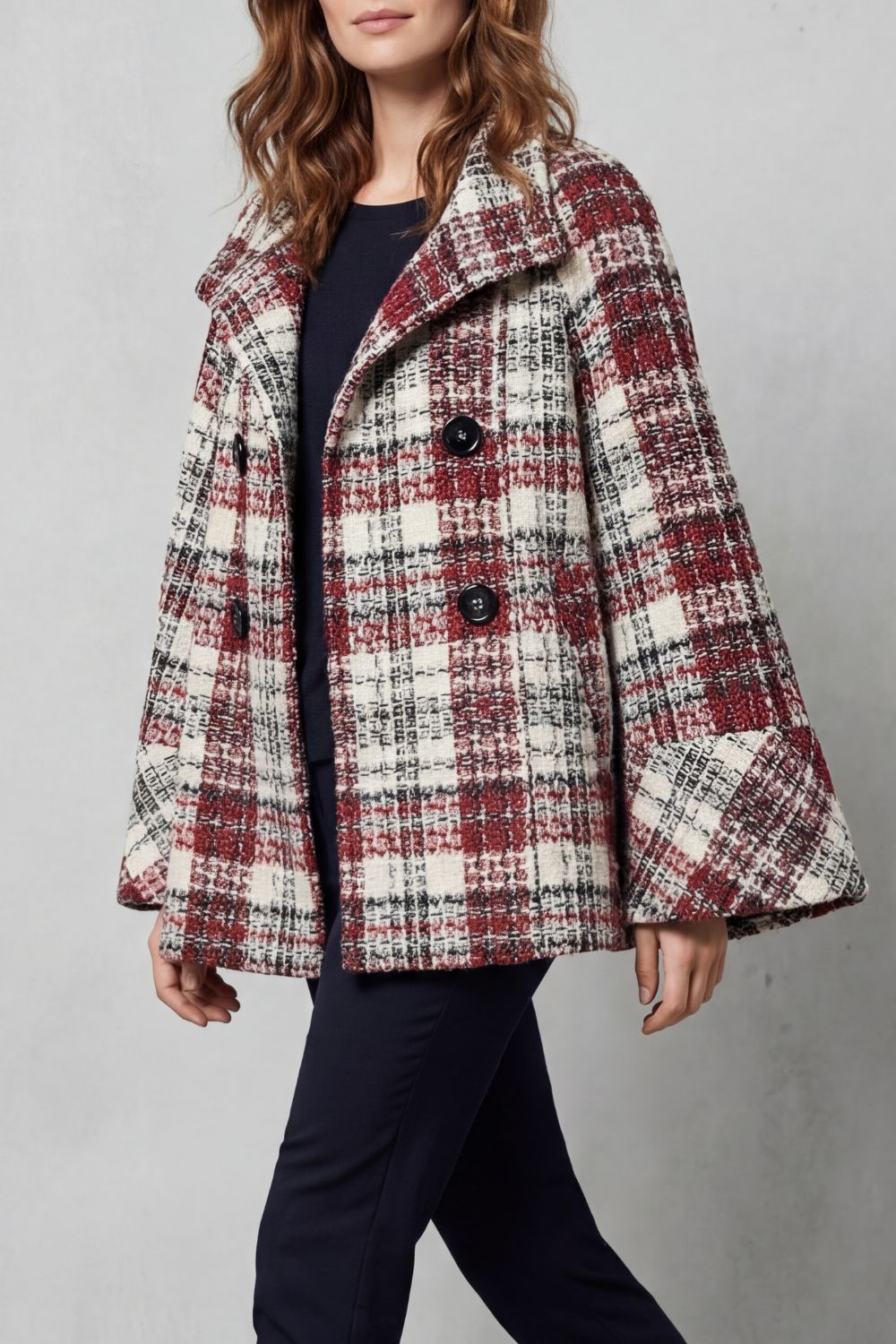 Rosélle – Vintage check flair – Wool cape coat-10475326767447-OLVIA ROSE LONDON