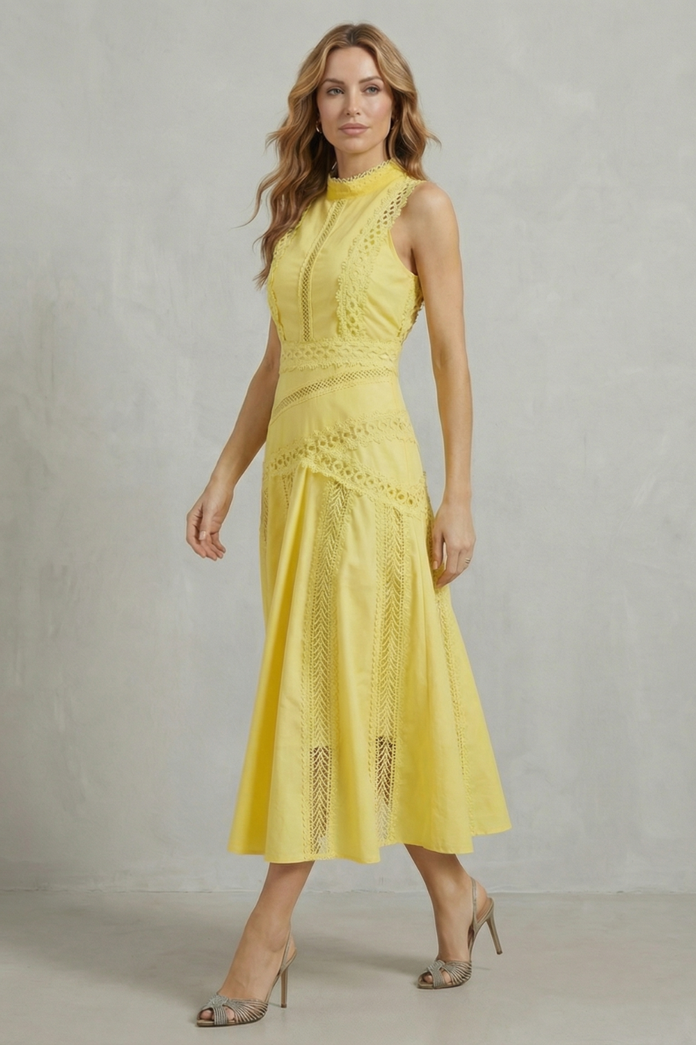 Gracia – Intricate lace panels – Elegant midi dress-10601540682071-OLVIA ROSE LONDON