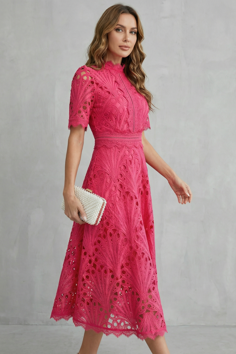 Charlisse – Ornate lace refinement – High-neck midi dress-10601573384535-OLVIA ROSE LONDON