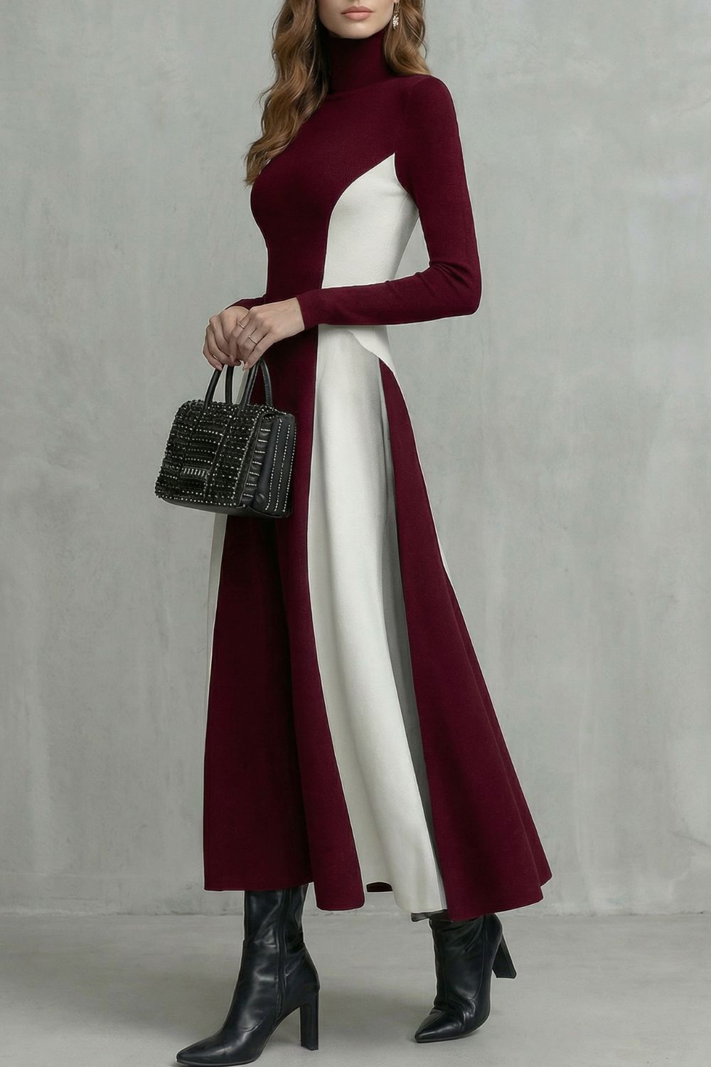 Mariveille – Sculpted contrast flow – Turtleneck dress-10462238146903-OLVIA ROSE LONDON