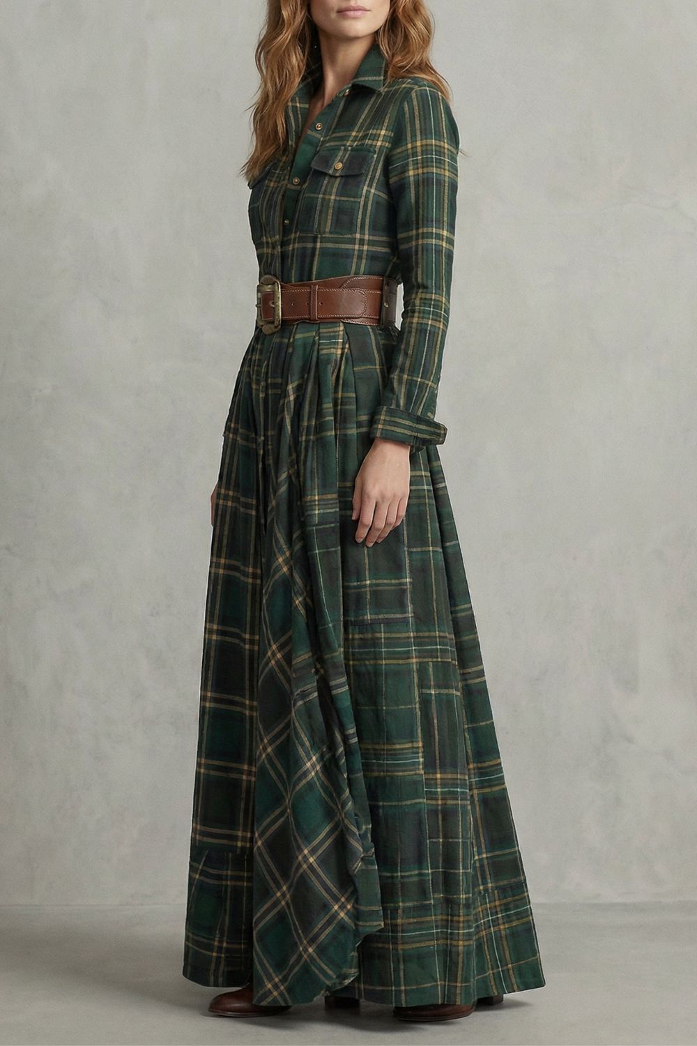 Velerine – Highland charm – Plaid maxi shirt dress (belt included)-10452973748567-OLVIA ROSE LONDON