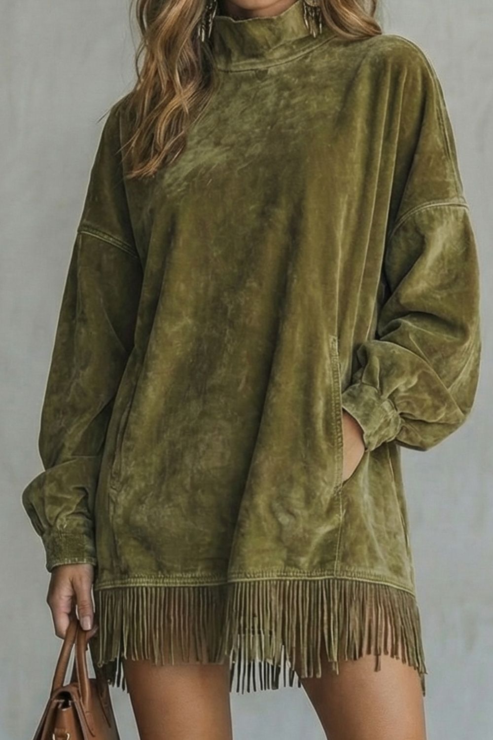 Viretta – Suede fringe detail – Turtleneck mini dress-10452939899223-OLVIA ROSE LONDON