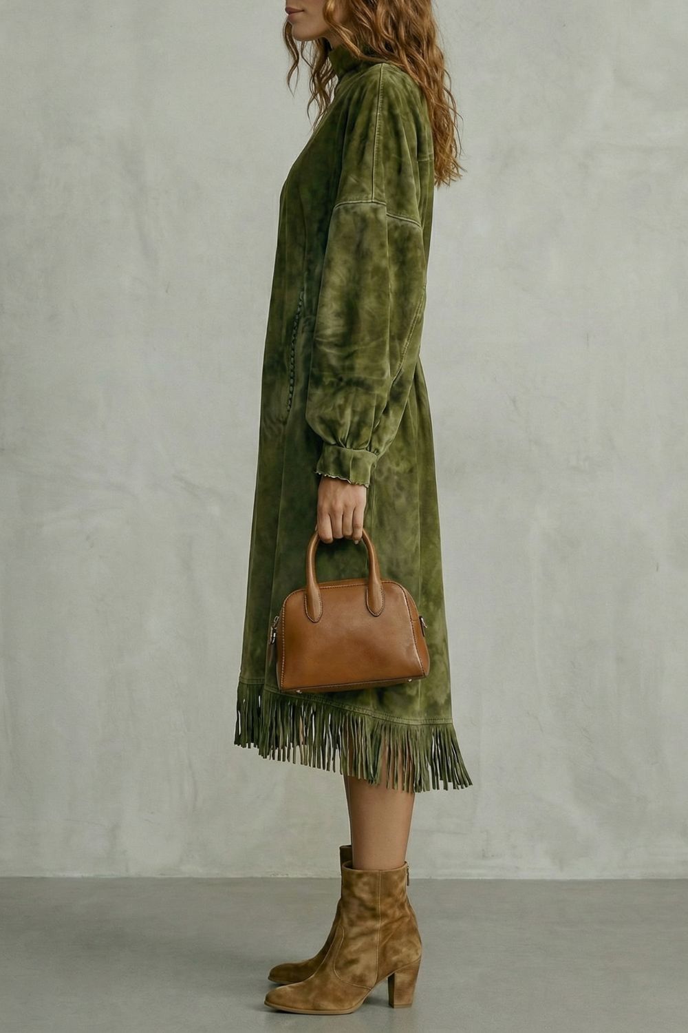 Valdrina – Suede fringe detail – Midi turtleneck dress-10452926300503-OLVIA ROSE LONDON