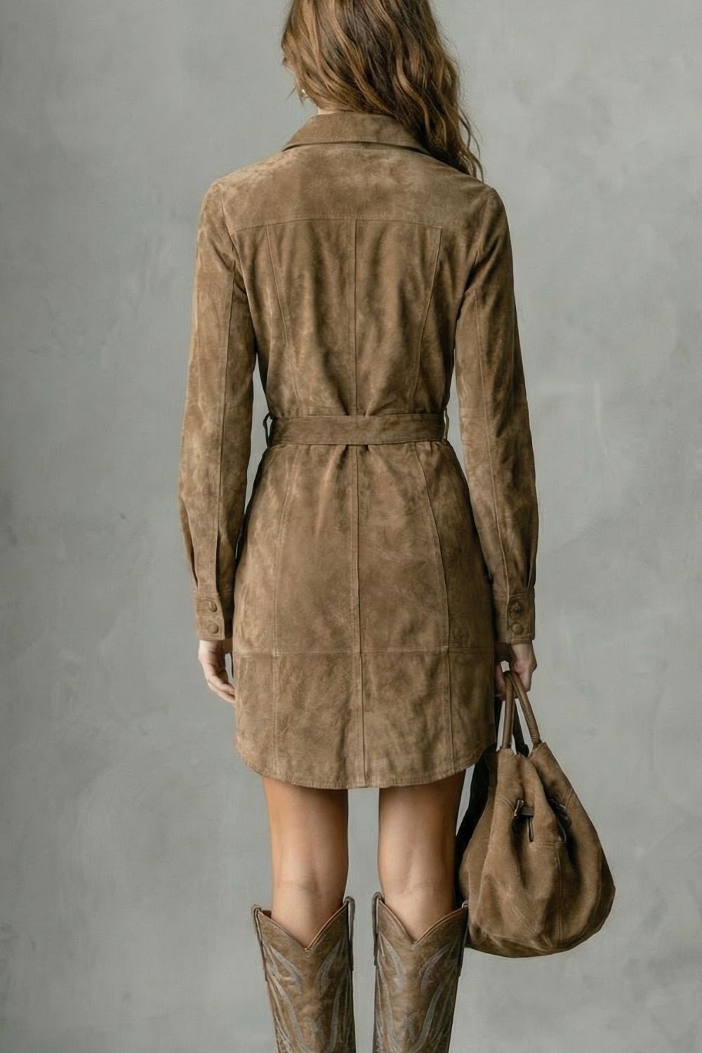 Vellessa – Belted silhouette – Suede midi dress-10452984136023-OLVIA ROSE LONDON