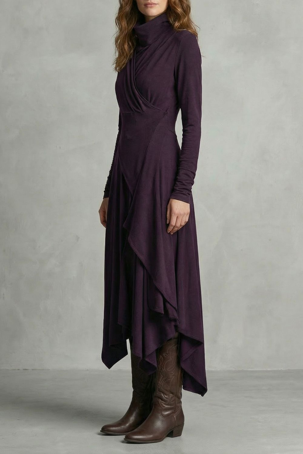 Sorellia – Draped asymmetry – High-neck midi dress-10452994130263-OLVIA ROSE LONDON