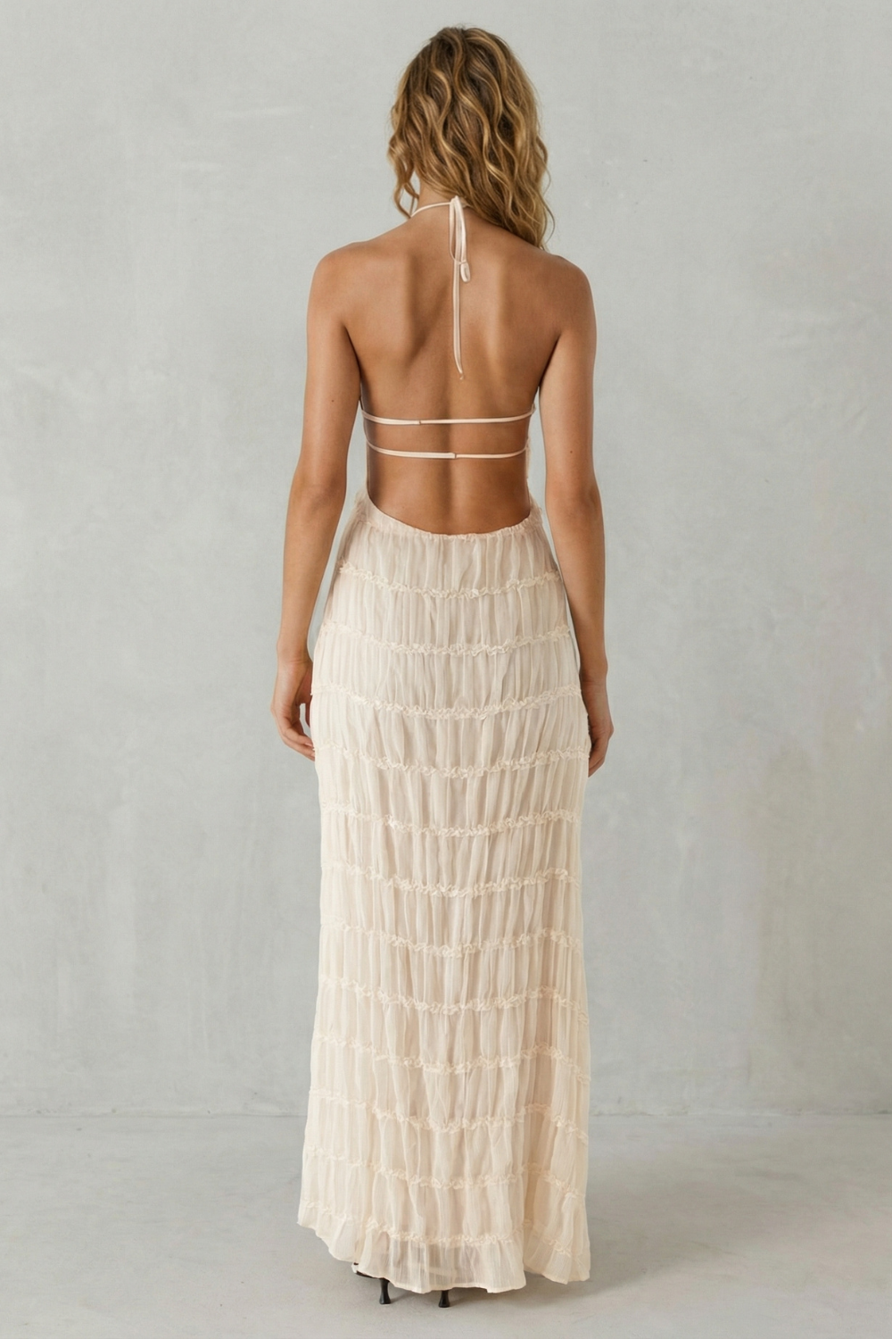Greta – Modern texture – Women’s Backless Sculpted Texture Maxi Dress-10599021674839-OLVIA ROSE LONDON