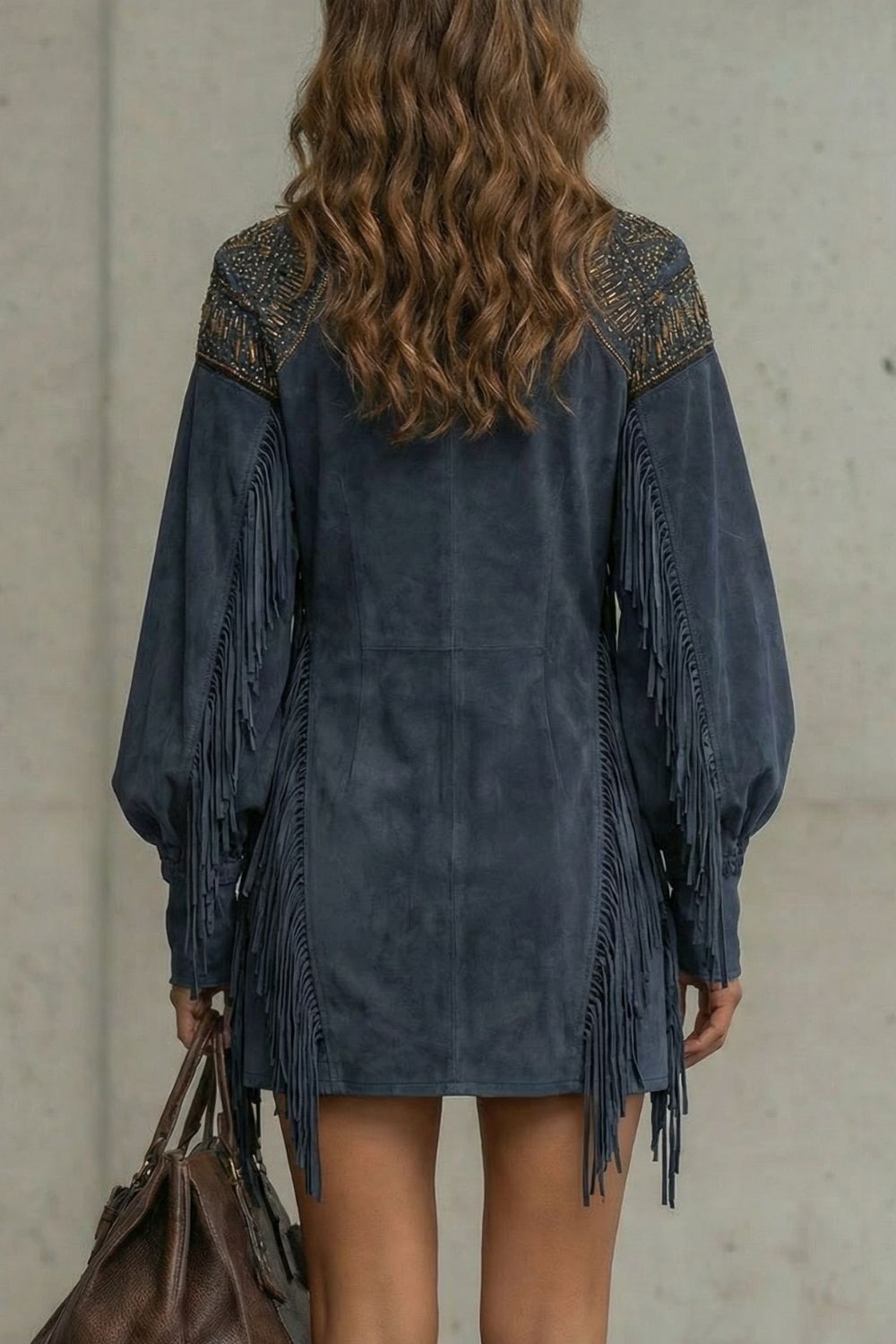 Calvetta – Embroidered fringe detail – Tunic mini dress-10452985053527-OLVIA ROSE LONDON