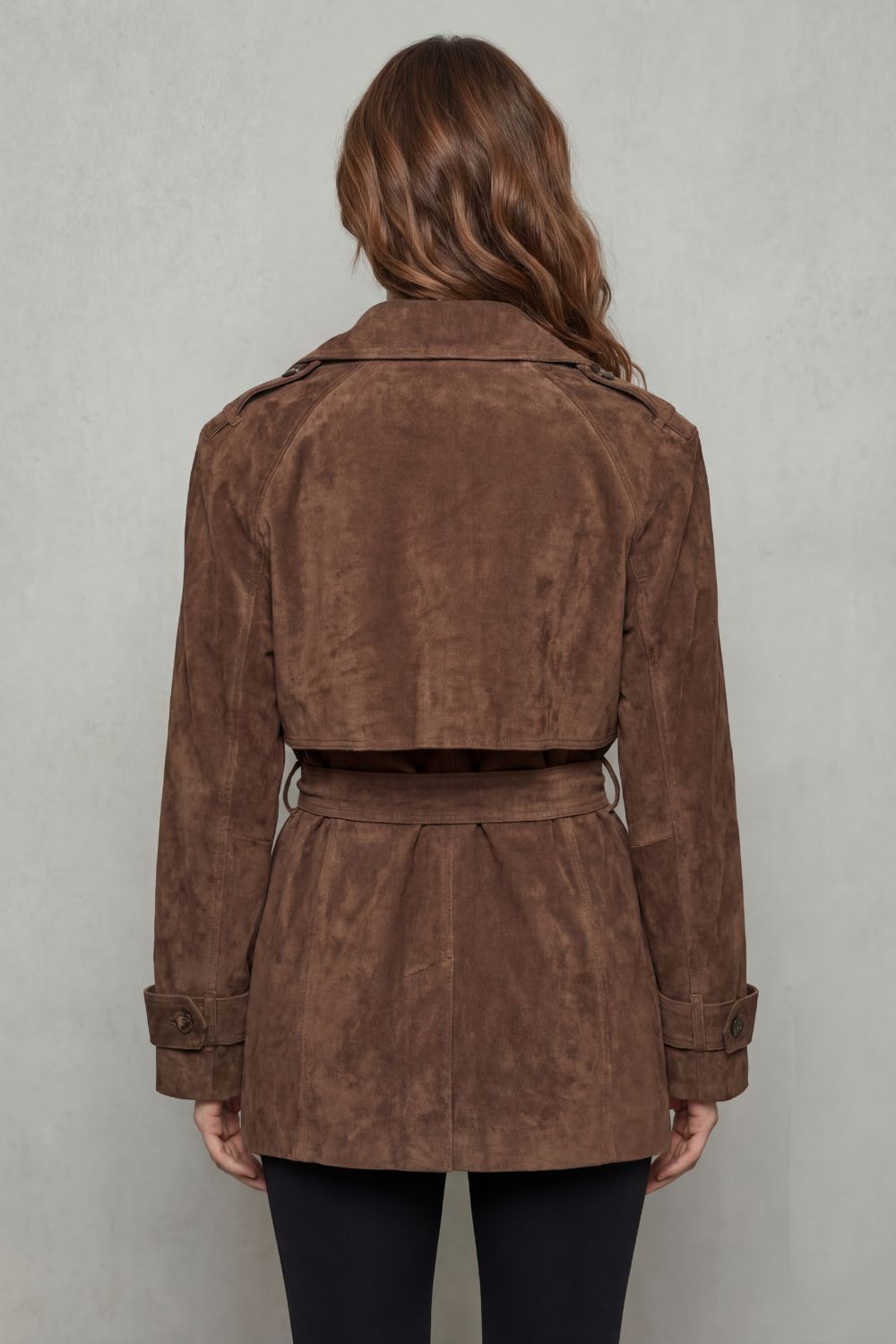 Valvetti – Double-breasted silhouette – Suede trench coat-10472150663511-OLVIA ROSE LONDON