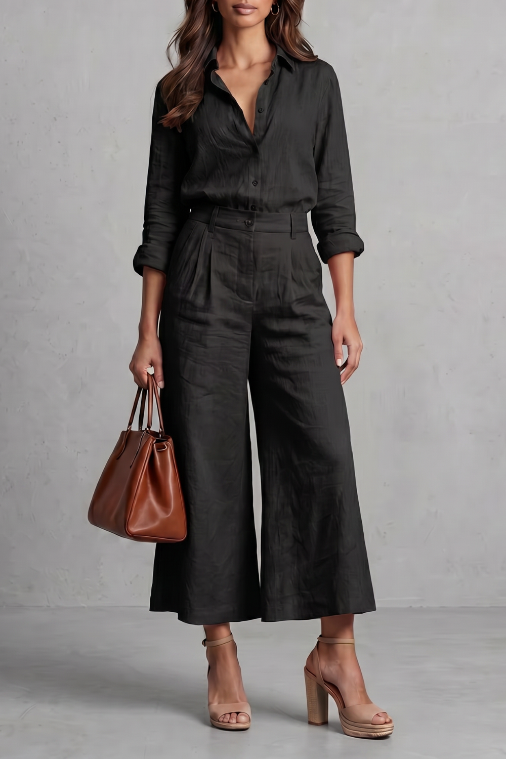 Elavine – Soft linen finish – Wide-leg co-ord set-10434811953495-OLVIA ROSE LONDON