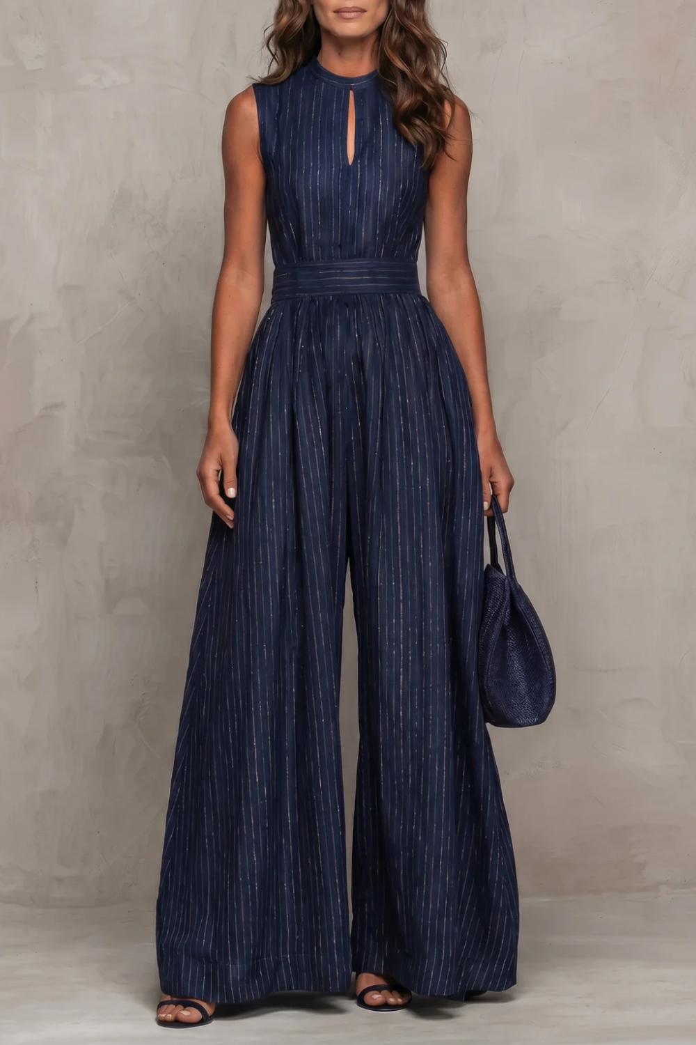 Seravelle – Striped elegant keyhole – Wide leg jumpsuit-10644027277655-OLVIA ROSE LONDON